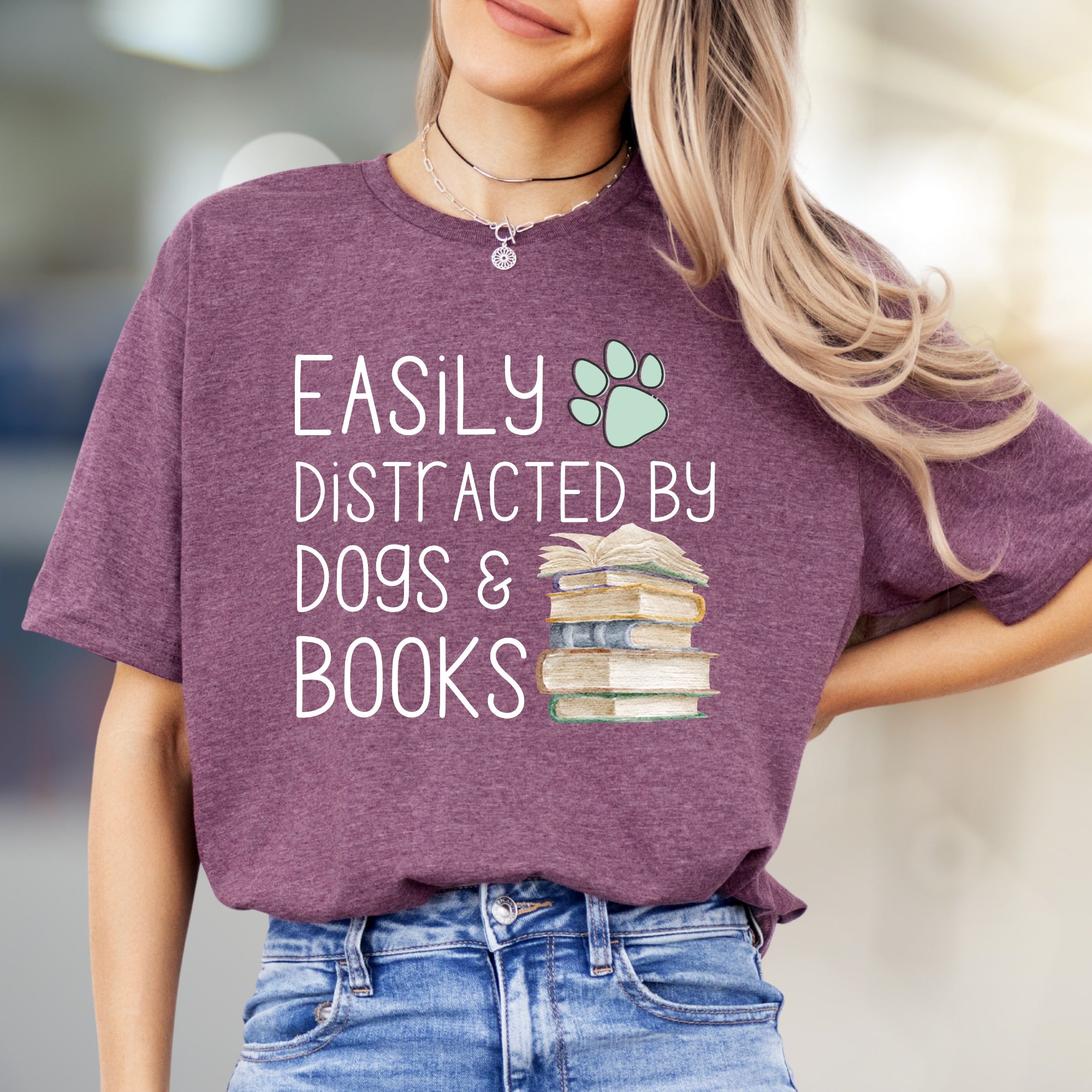 "Easily Distracted by Dogs & Books" Cozy Graphic Tee, a Pet Lover's Pick for Readers