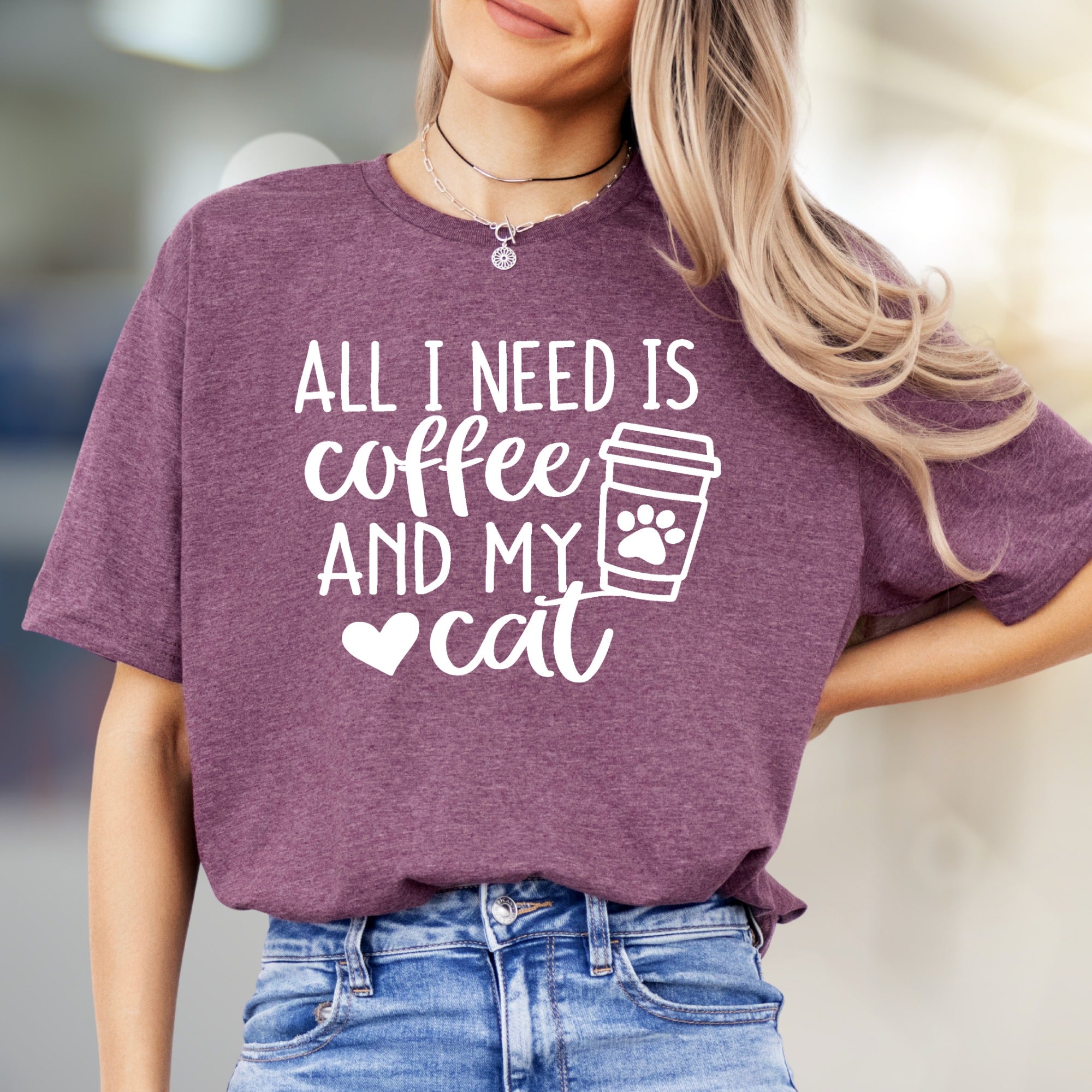 "All I Need is Coffee and My Cat" Cute Coffee Lover Graphic Tee, a Pet-Themed Pick for Daily Wear