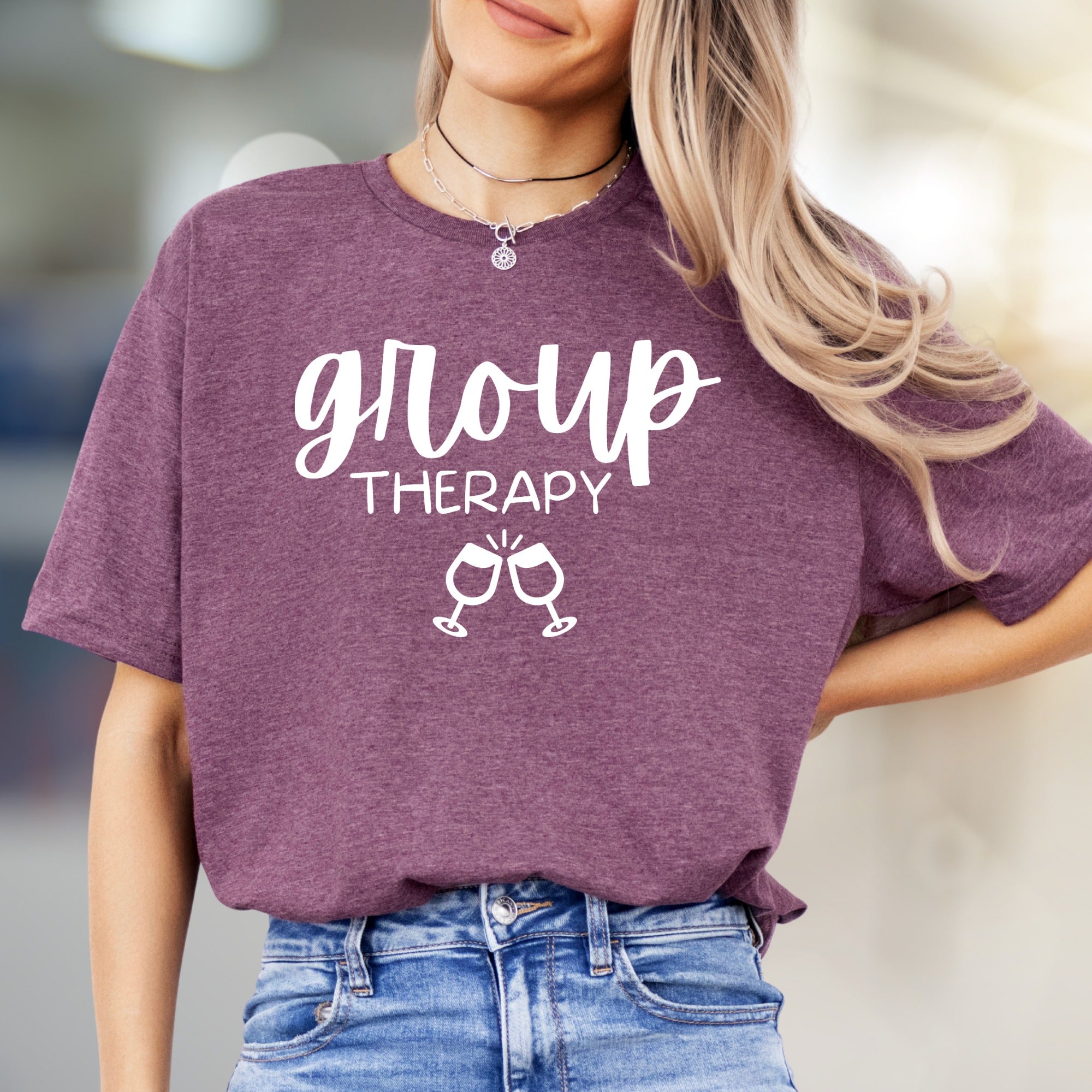 "Group Therapy" Wine Glasses Graphic Tee, a Social Pick for Fun-Loving Friends