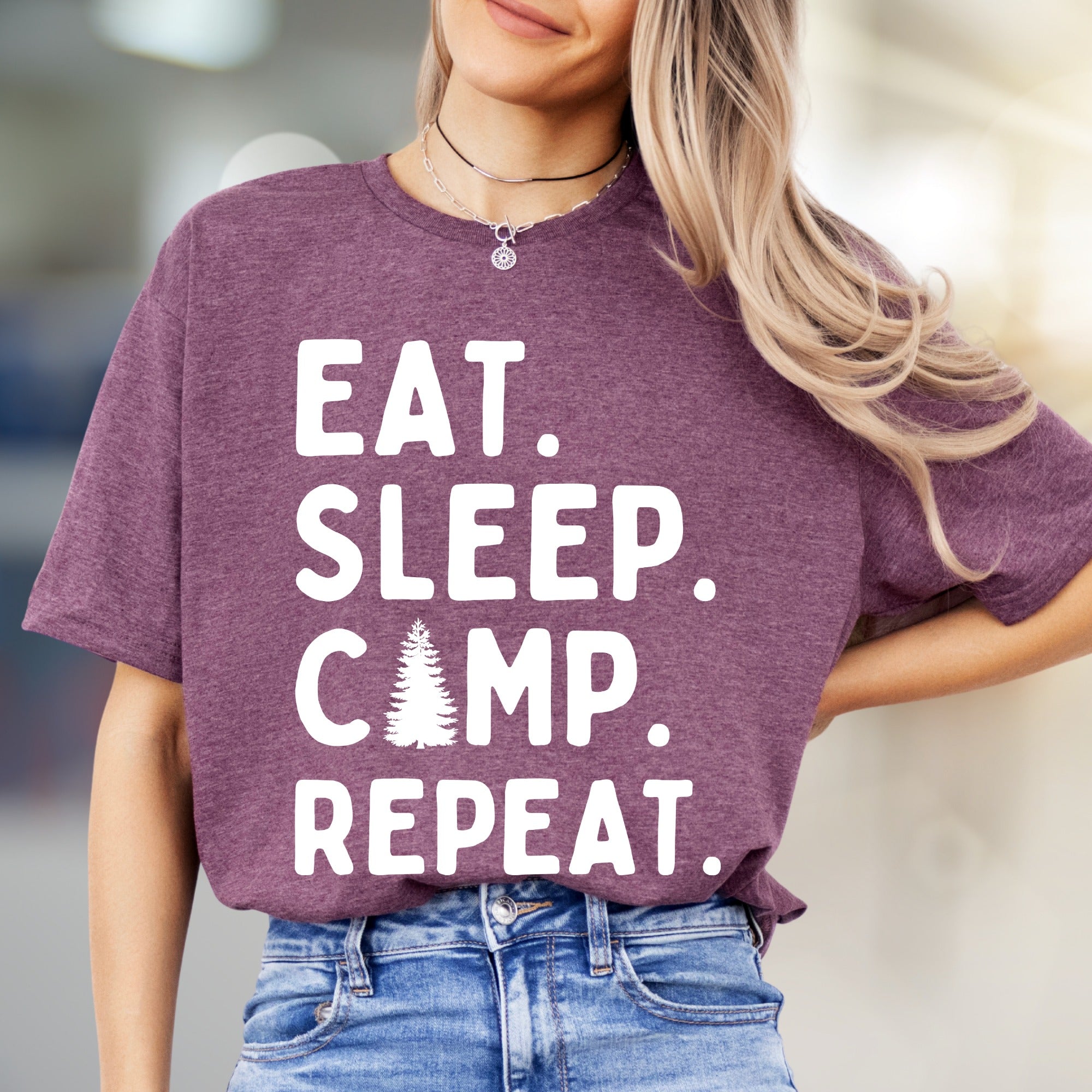 "Eat Sleep Camp Repeat" Outdoors Graphic Tee, a Nature Lover's Pick for Adventurers