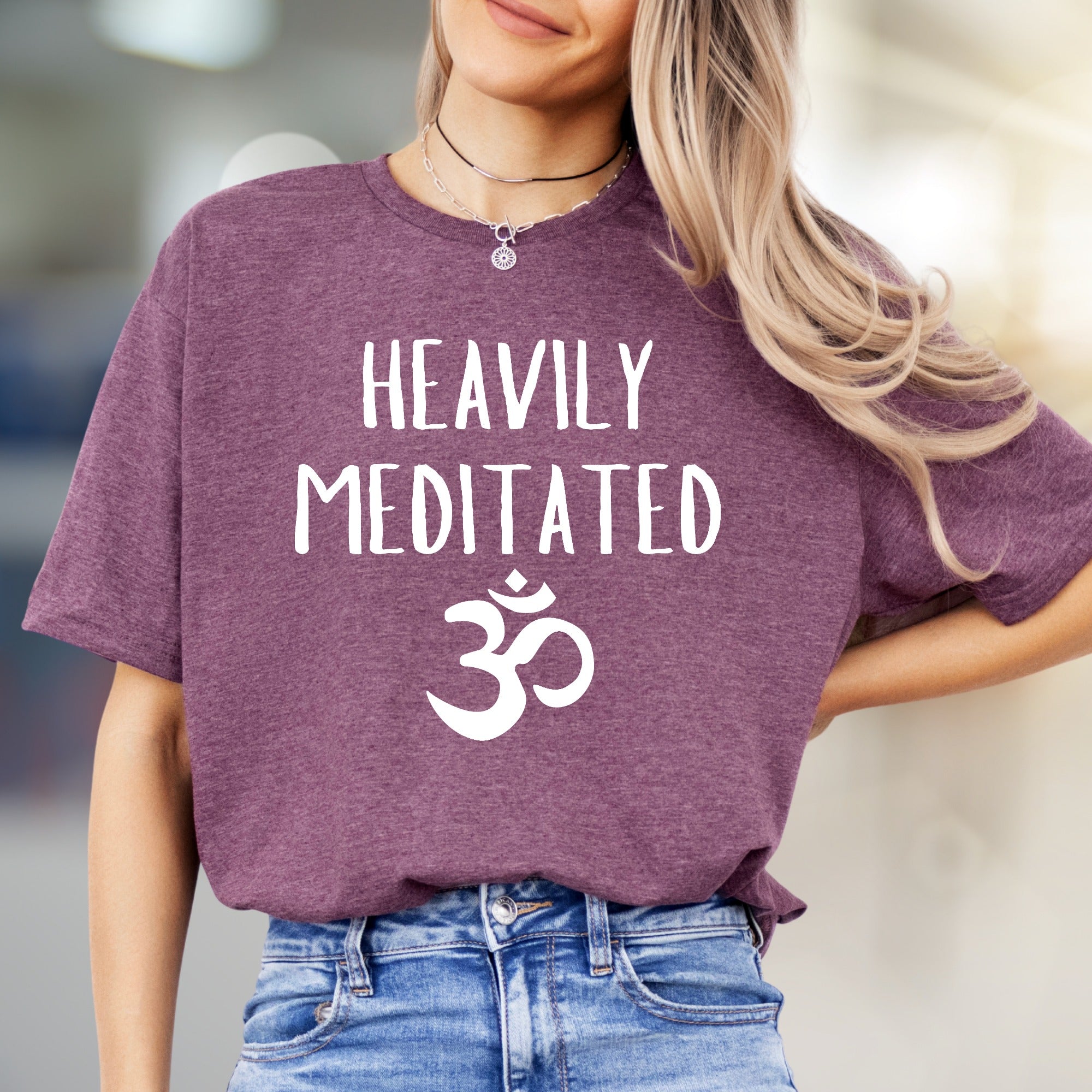 "HEAVILY MEDITATED" Om Symbol Graphic Tee, a Yoga Vibe Pick for Spiritual Souls