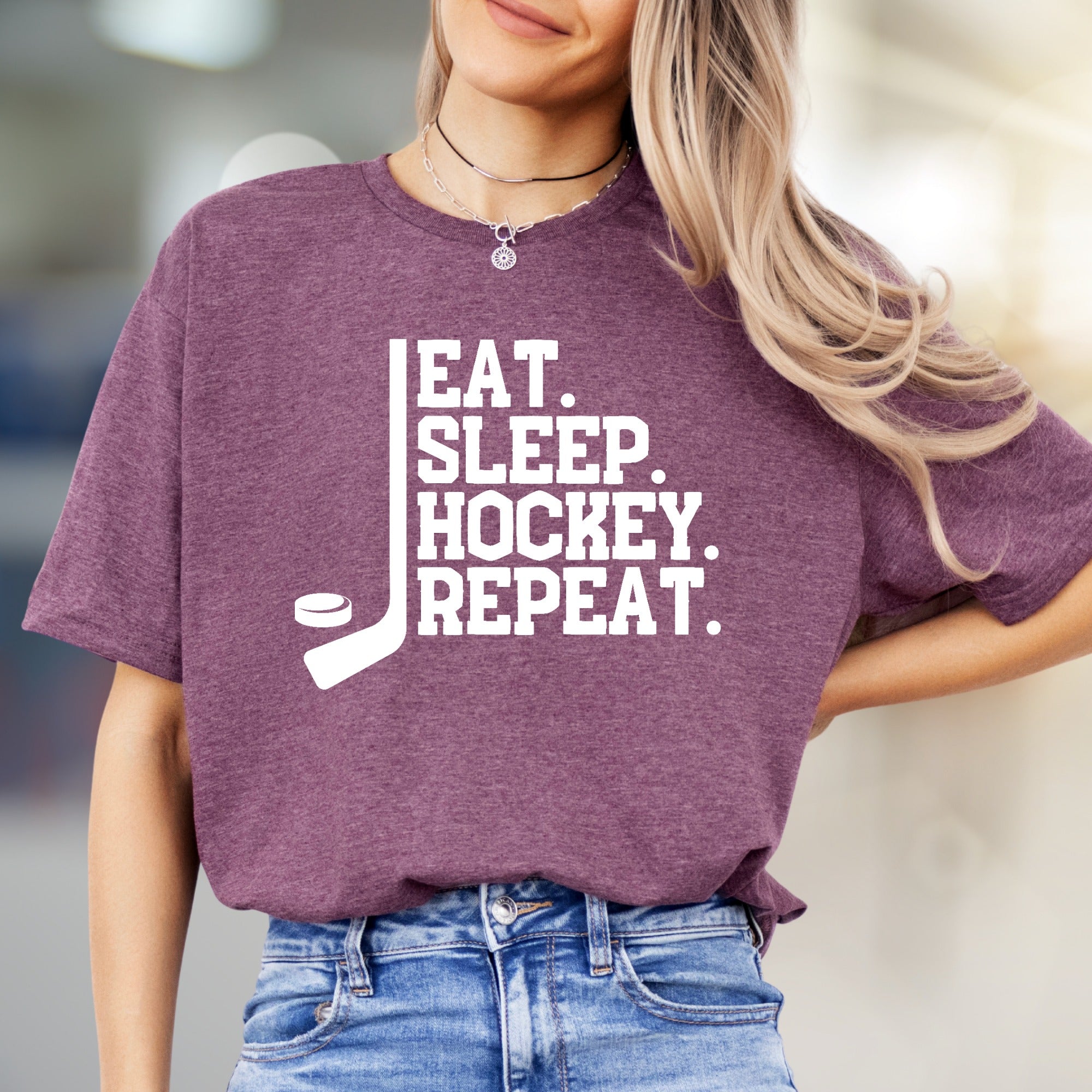 "EAT. SLEEP. HOCKEY. REPEAT." Hockey Lover Graphic Tee, a Lifestyle Pick for Sports Fans