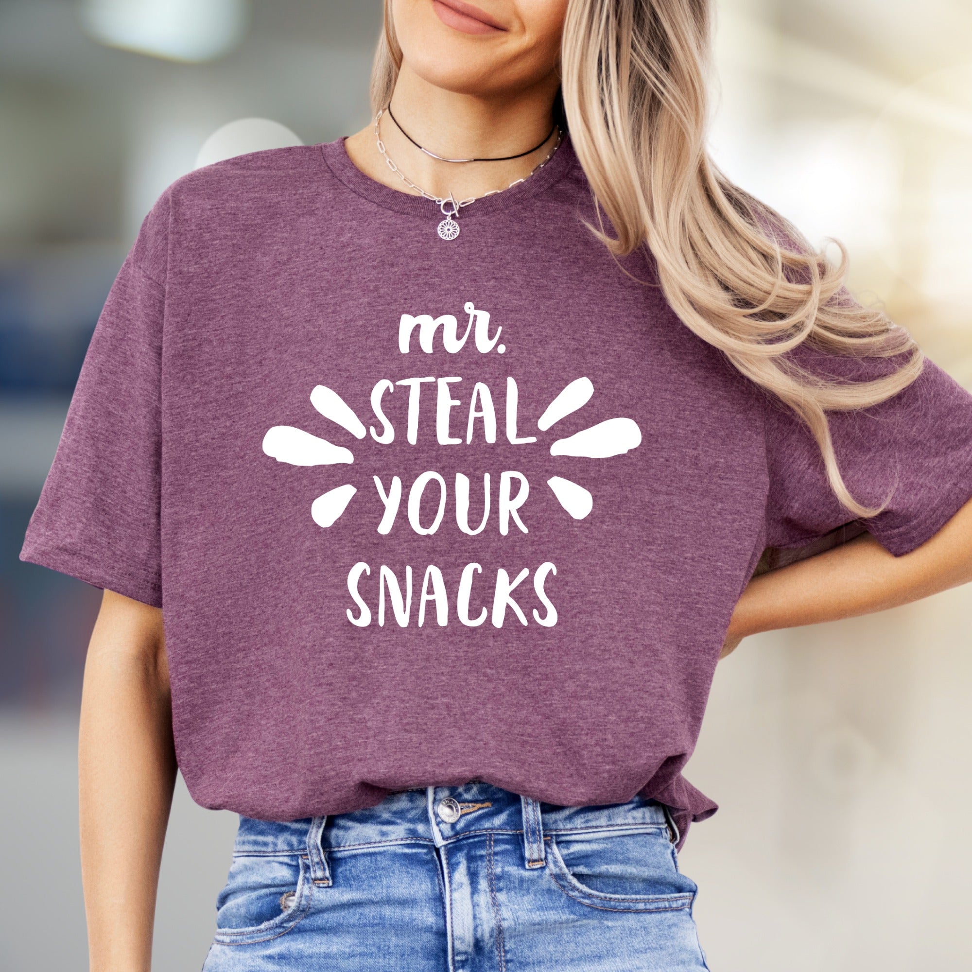 "Mr. Steal Your Snacks" Funny Graphic Tee, a Playful Pick for Snack Lovers