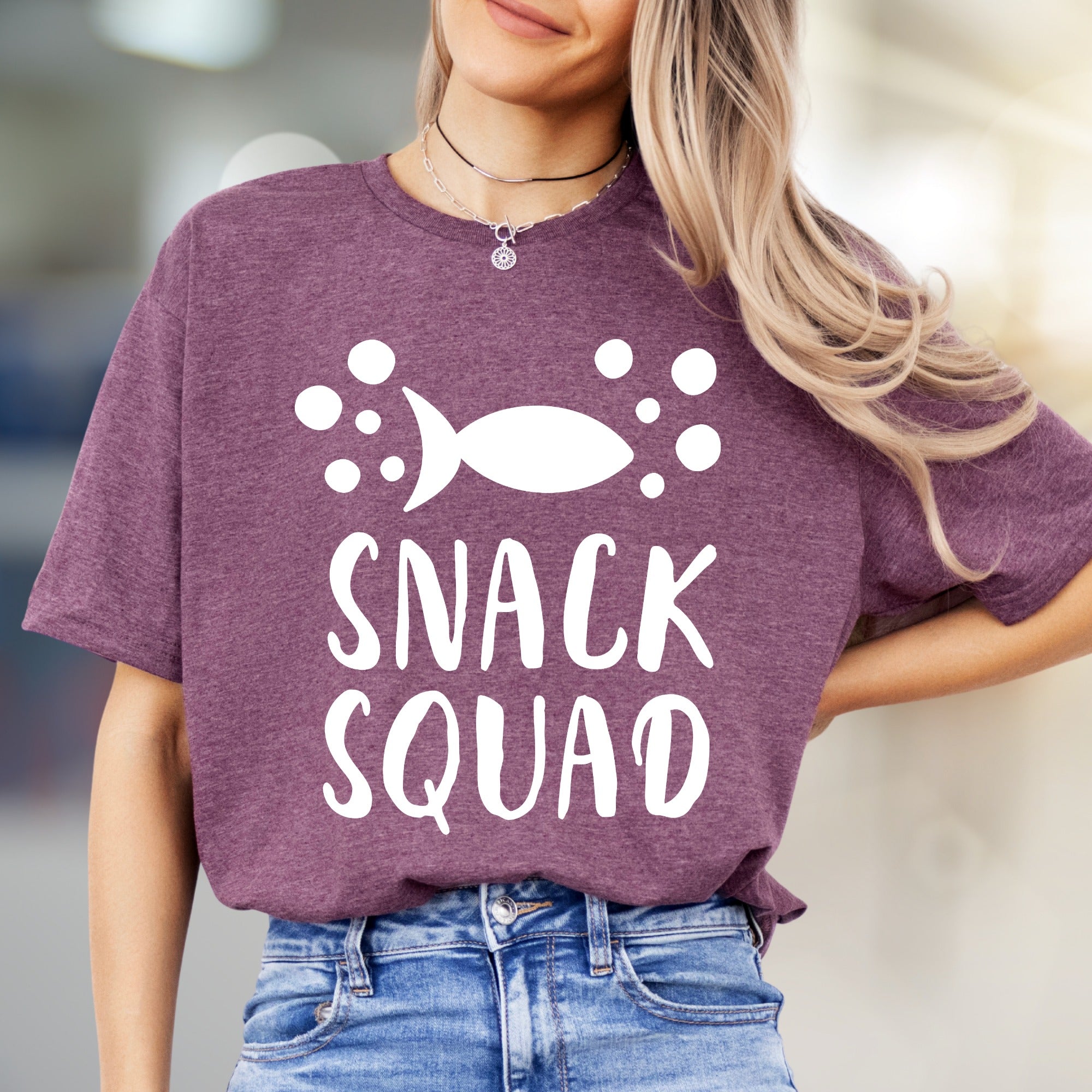 "SNACK SQUAD" Fish Bubble Graphic Tee, a Fun Casual Pick for Food Lovers