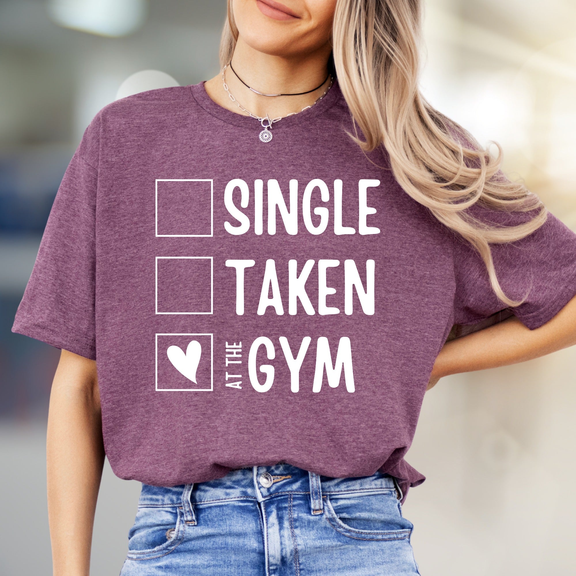 "Single, Taken, At The Gym" Workout Graphic Tee, a Fitness Humor Pick for Gym Lovers