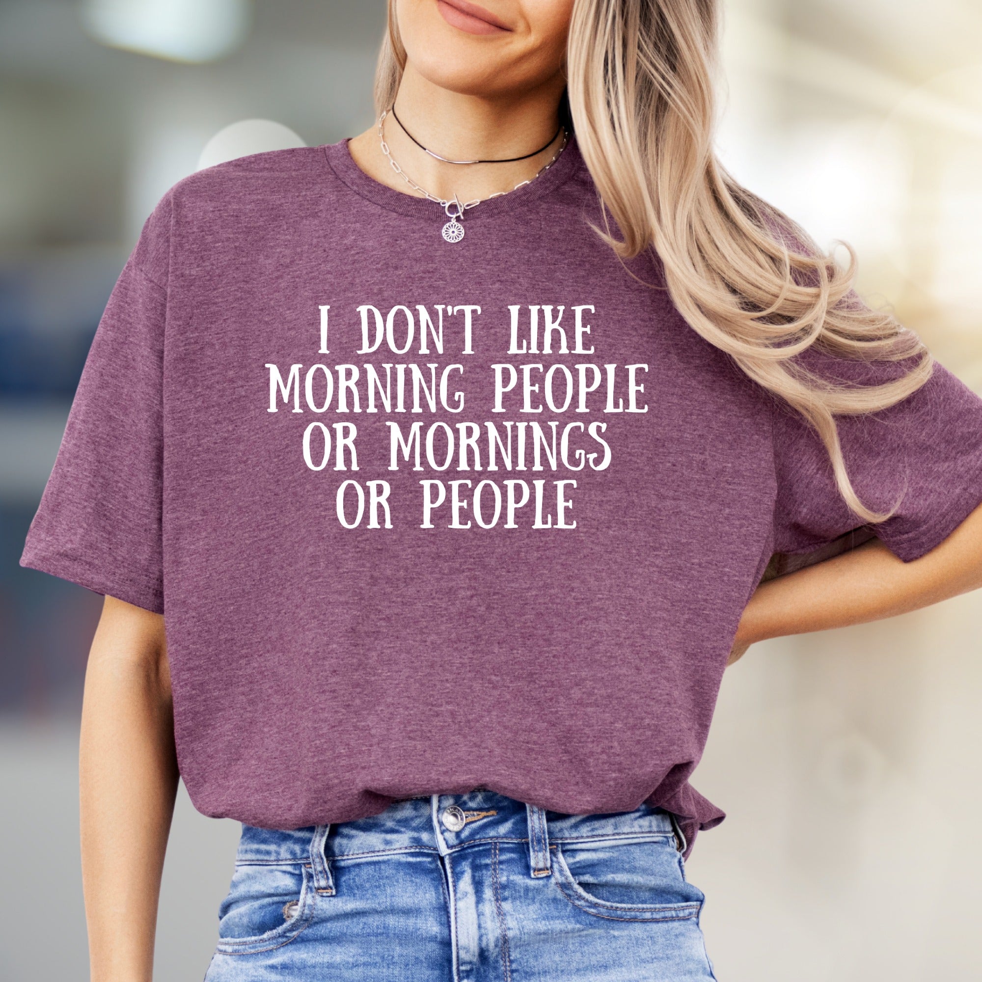 "I DON'T LIKE MORNING PEOPLE" Humorous Graphic Tee, a Sarcastic Pick for Night Owls