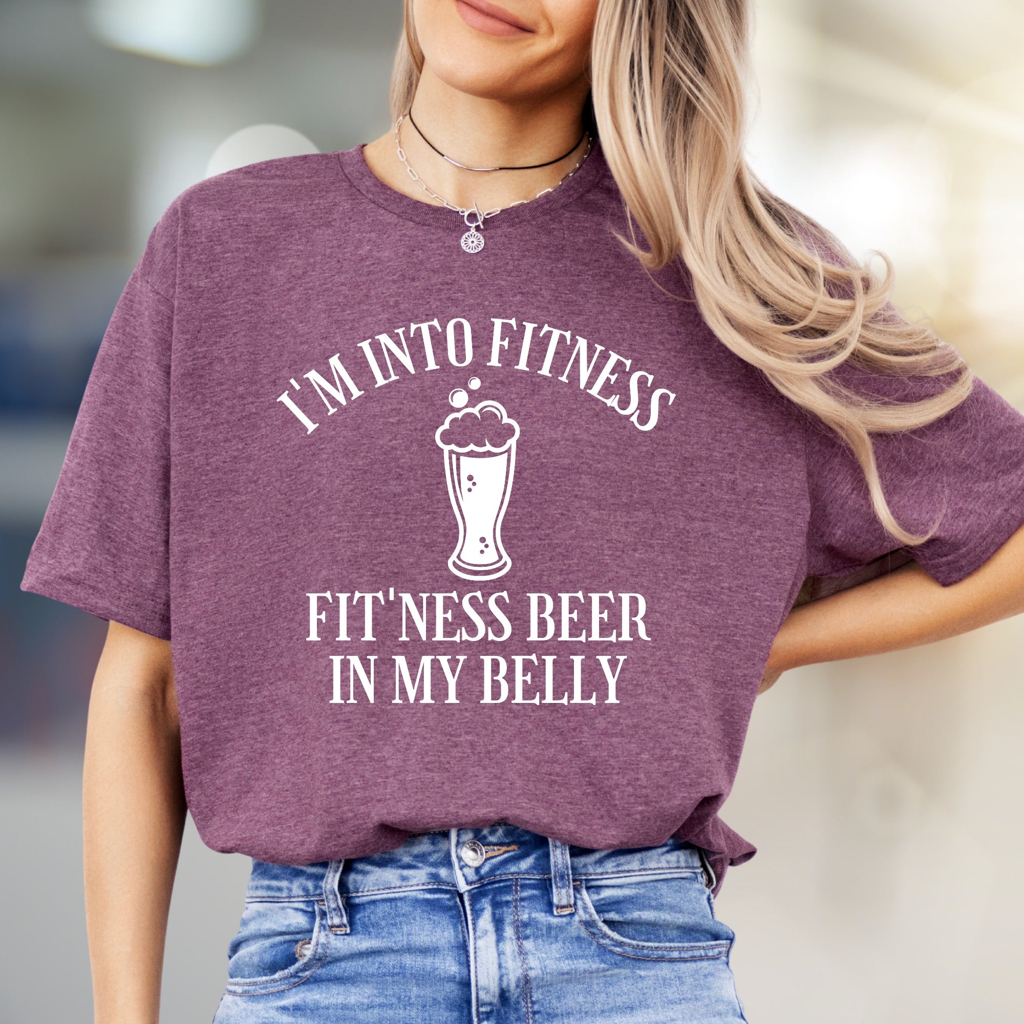 "I'm Into Fitness Fit'ness Beer In My Belly" Funny Beer Graphic Tee, A Humor-Filled Statement for Casual Wear