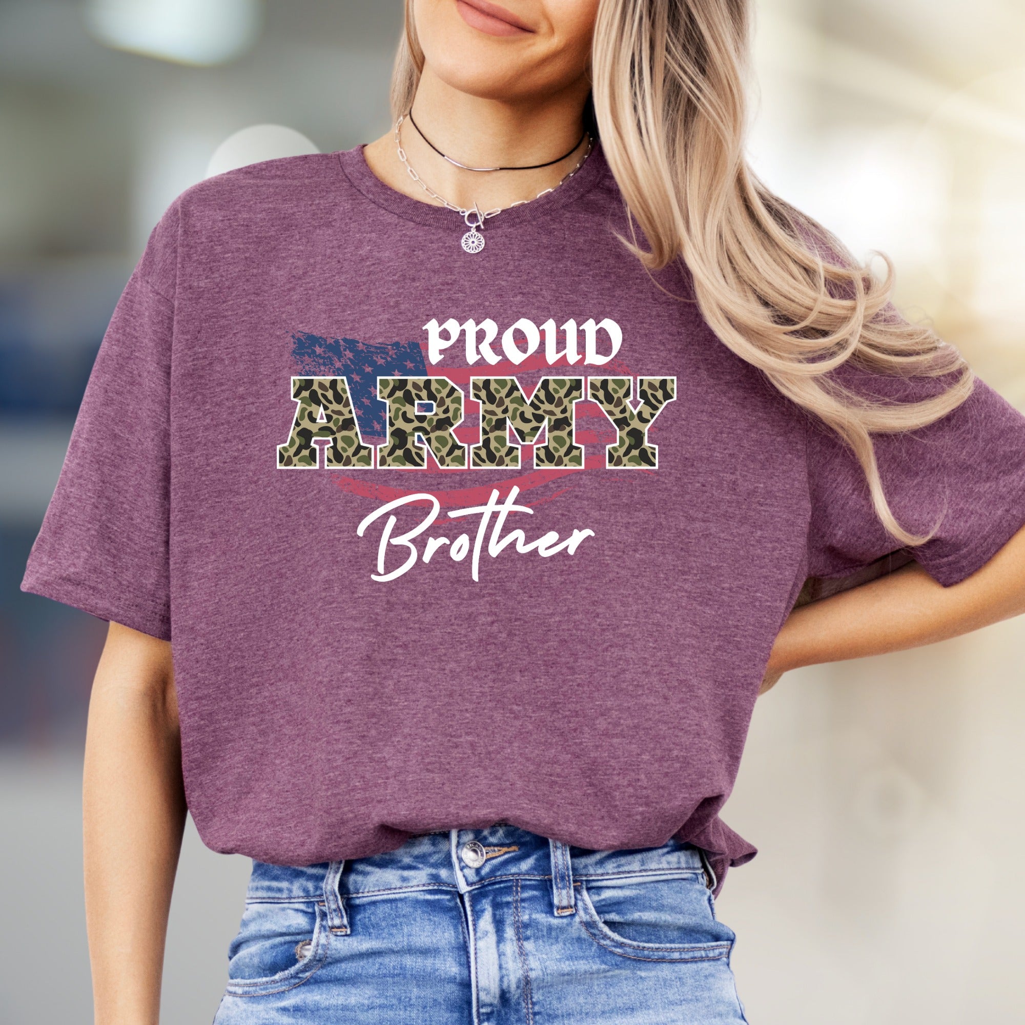"Proud Army Brother" Camouflage Graphic Tee, a Patriotic Pick for Family