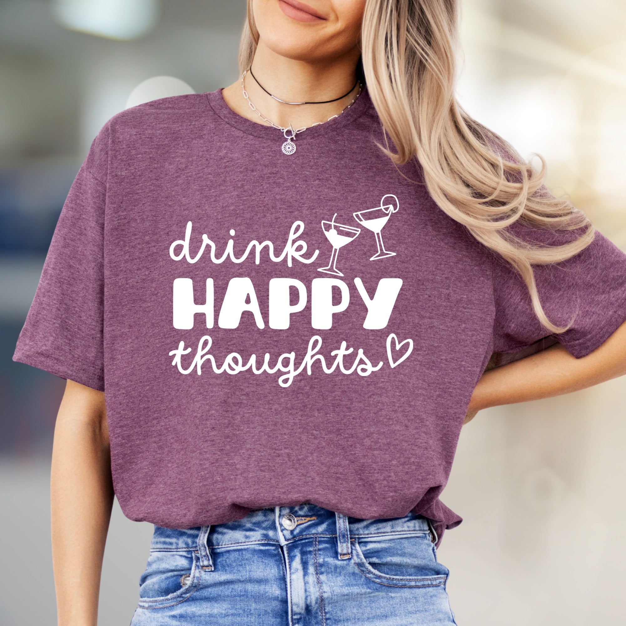 "Drink Happy Thoughts" Cocktail Graphic Tee, a Positive Vibe Pick for Everyone