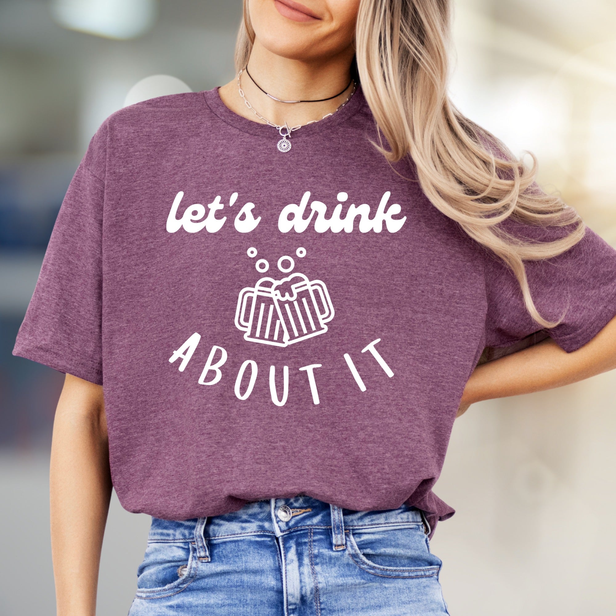 "Let's Drink About It" Cheers Graphic Tee, a Bar Humor Pick for Fun-Lovers