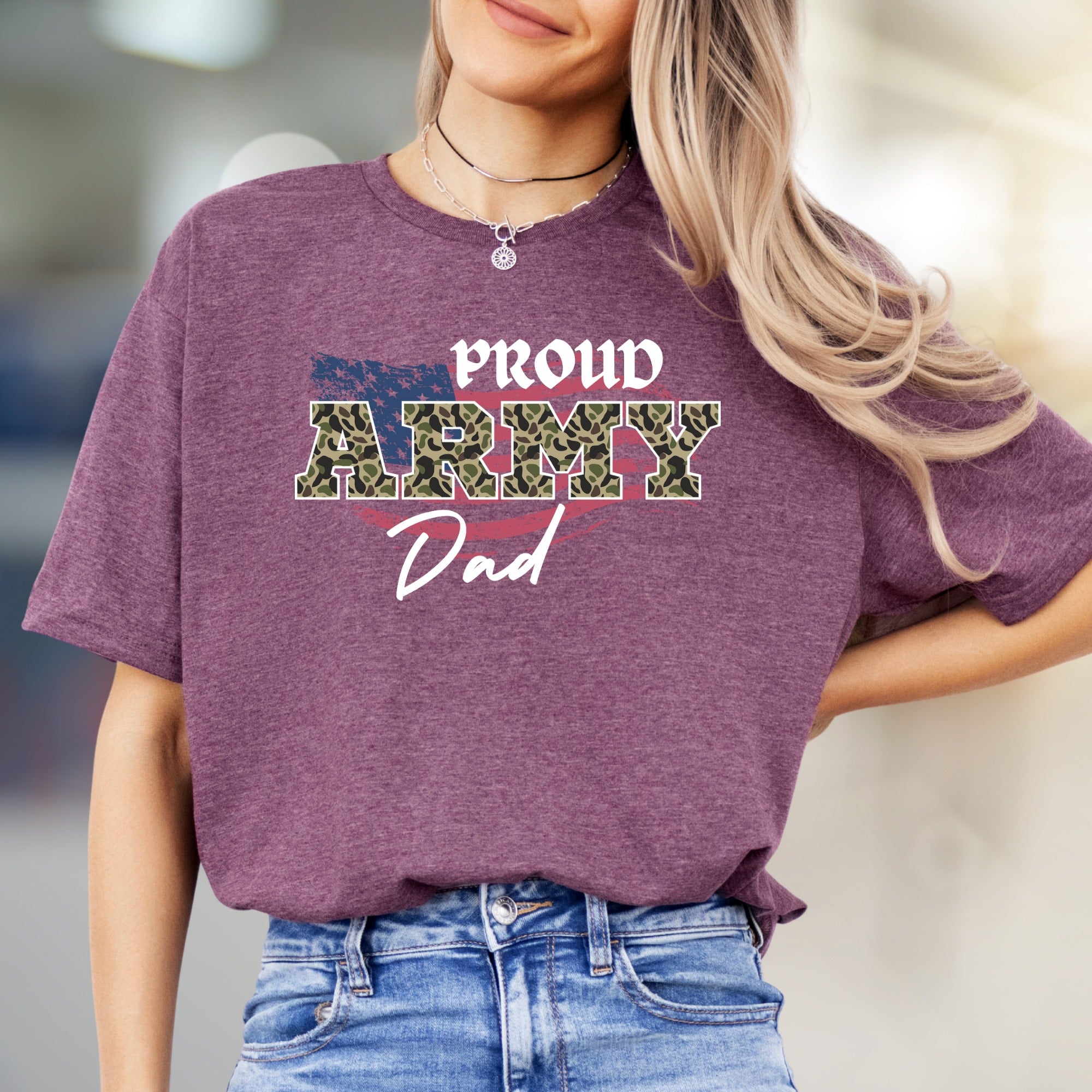 "Proud Army Dad" Military Camo Graphic Tee, a Patriotic Pick for Supporters