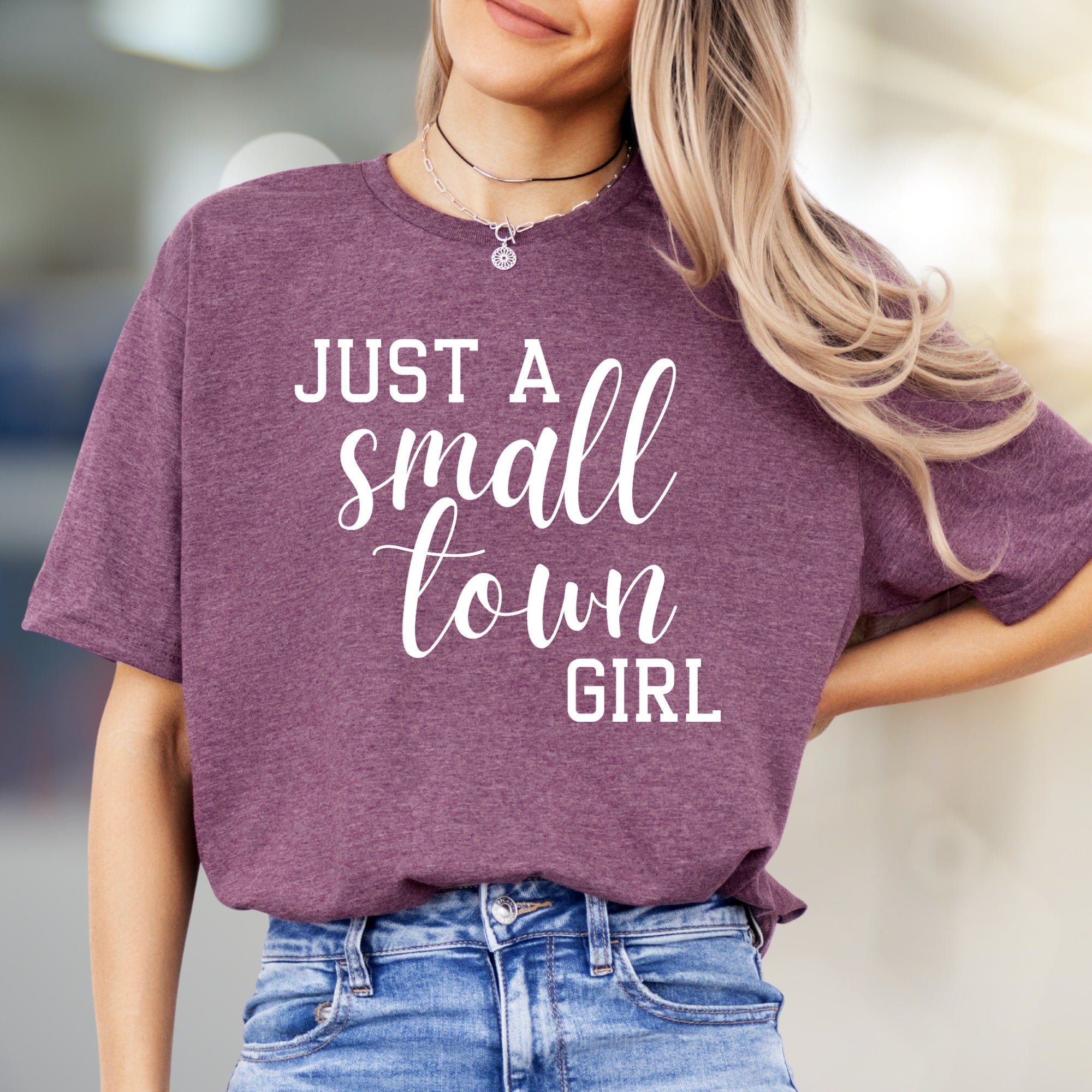 "JUST A SMALL TOWN GIRL" Script Graphic Tee, a Nostalgic Pick for Her