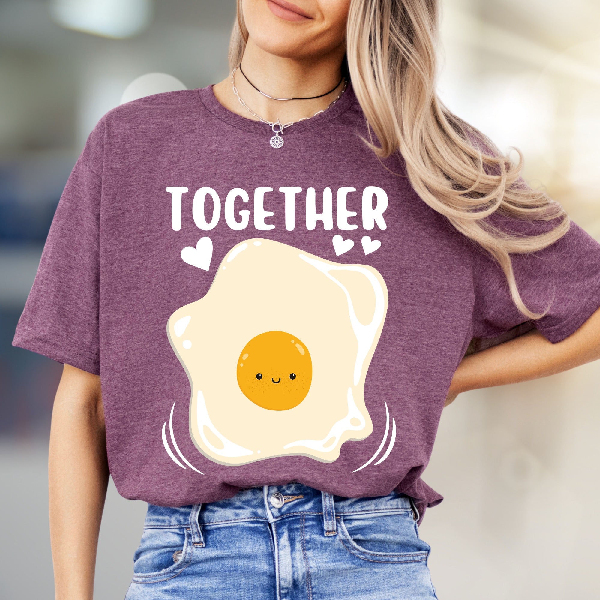 "TOGETHER" Cute Fried Egg Graphic Tee, A Playful Matching Pick for Couples