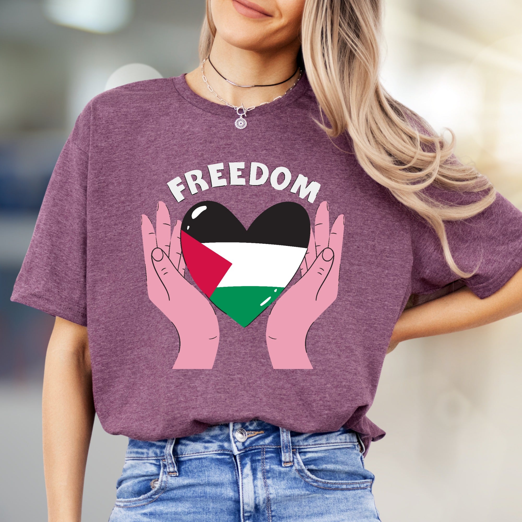 "FREEDOM" Palestine Flag Heart Graphic Tee, a Solidarity Pick for Advocates