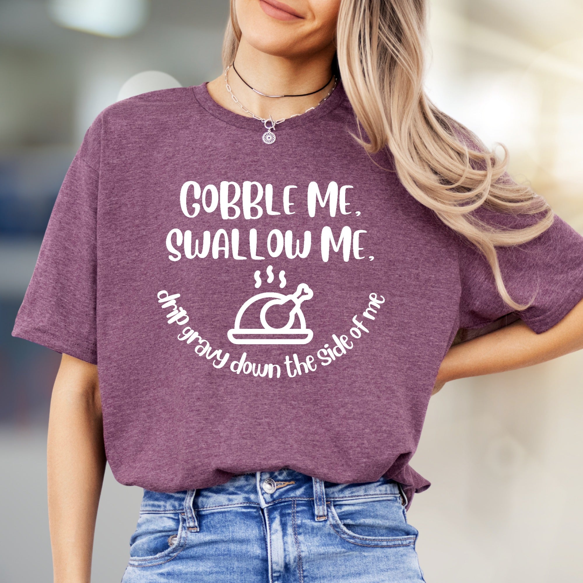"Gobble Me, Swallow Me" Thanksgiving Graphic Tee, a Festive Humor Pick for Holiday Lovers