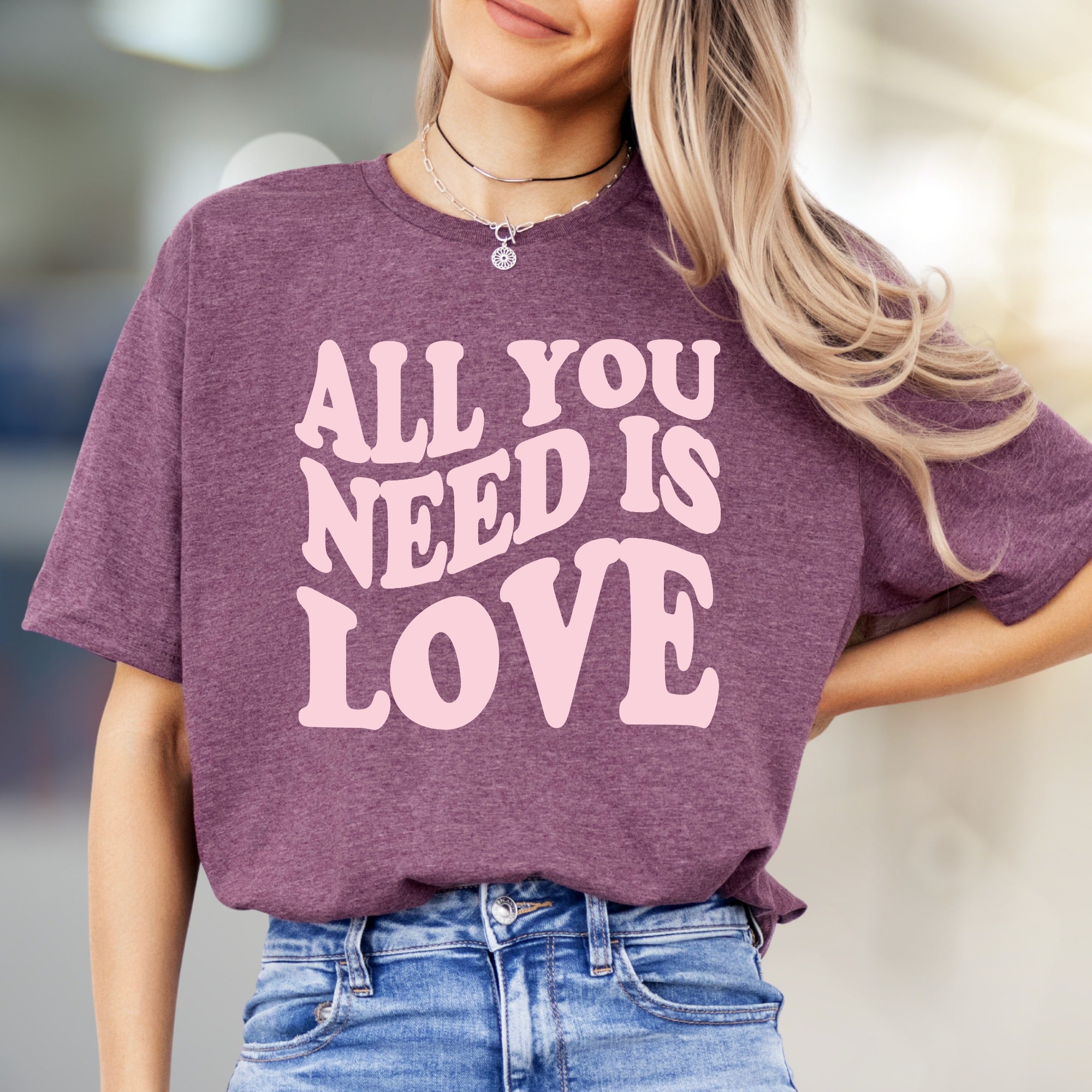 "ALL YOU NEED IS LOVE" Retro Graphic Tee, a Groovy Pick for Peace-Lovers