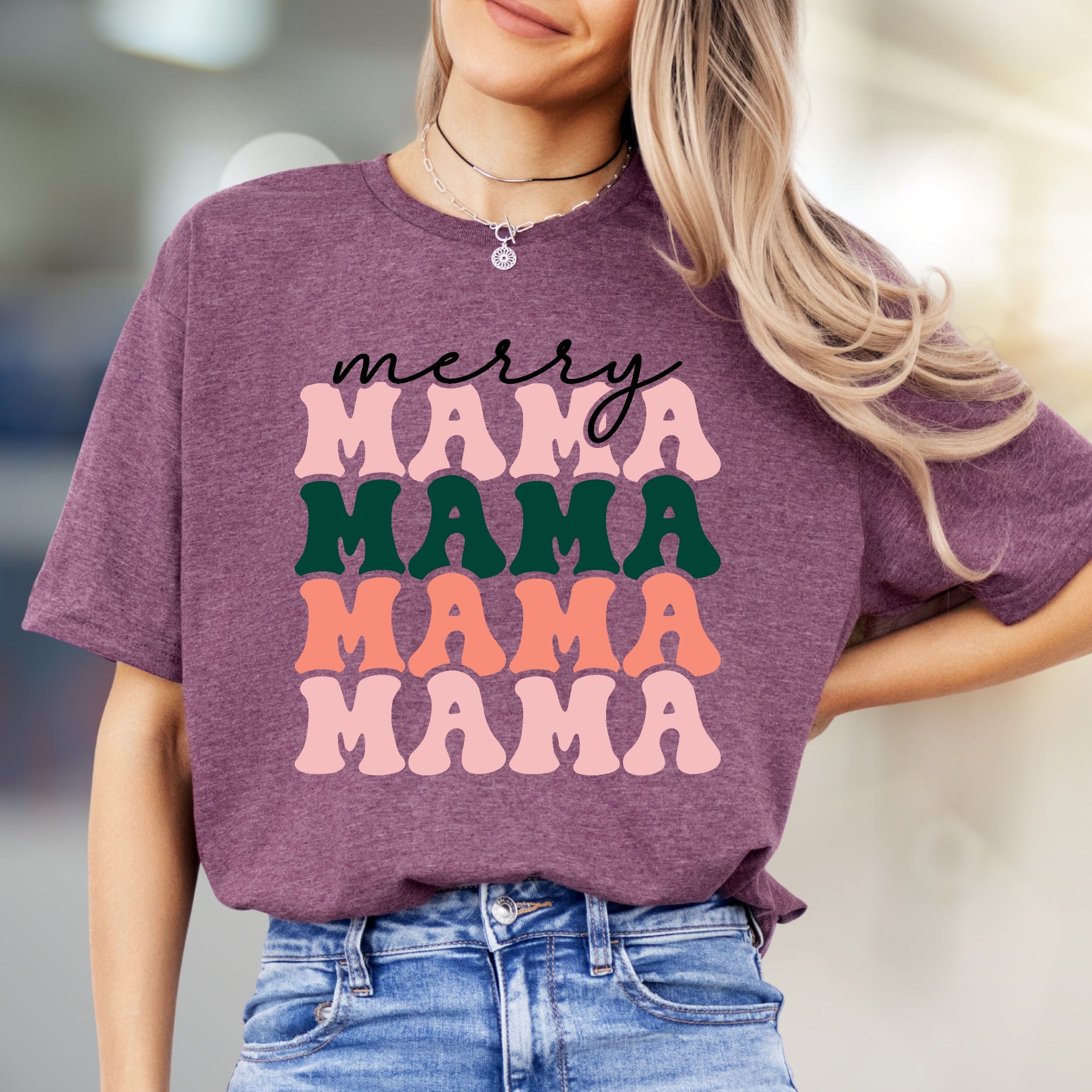"Merry Mama Mama Mama" Retro Holiday Graphic Tee, a Festive Pick for Moms