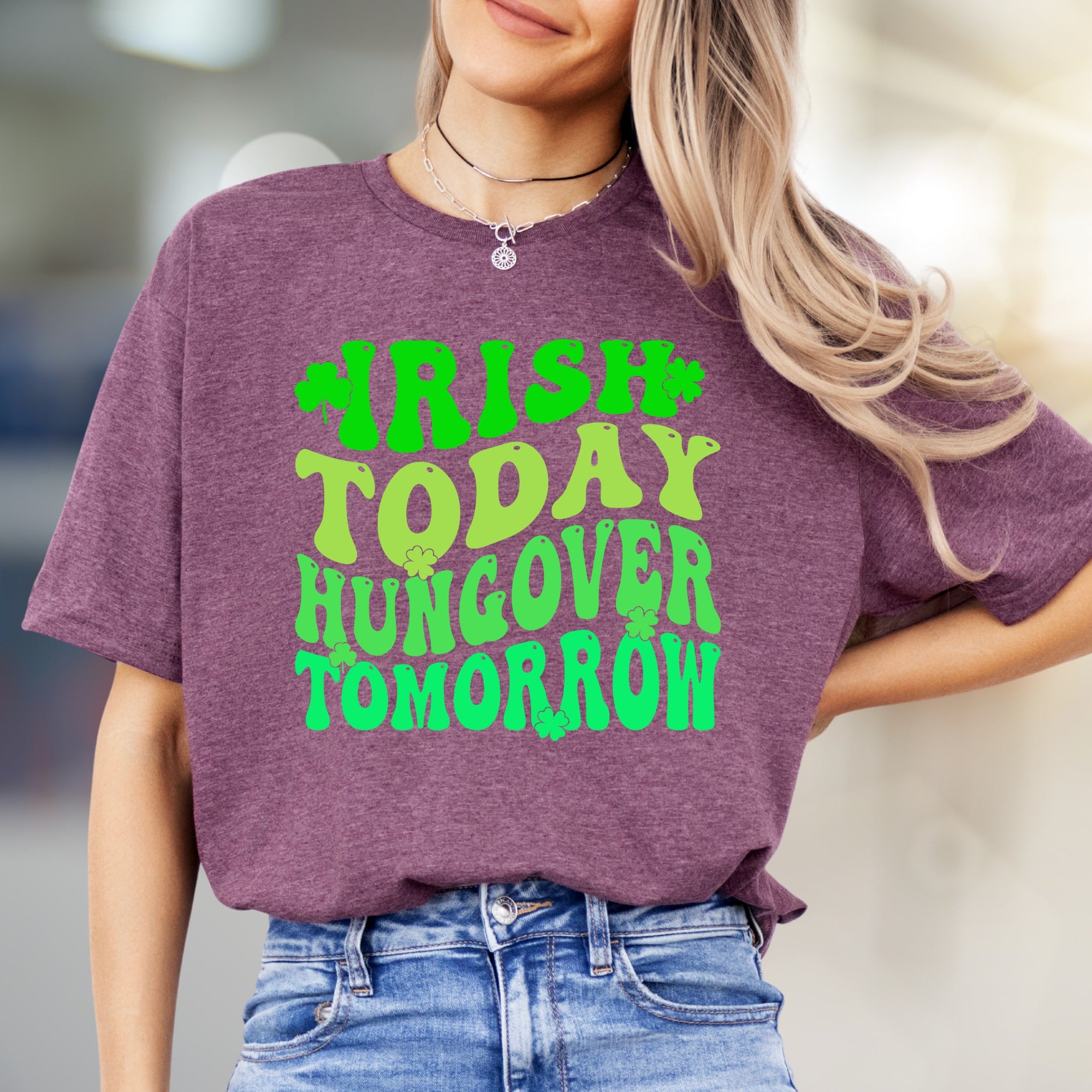 "Irish Today Hungover Tomorrow" Retro Fun Graphic Tee for St. Patrick's Day Cheer