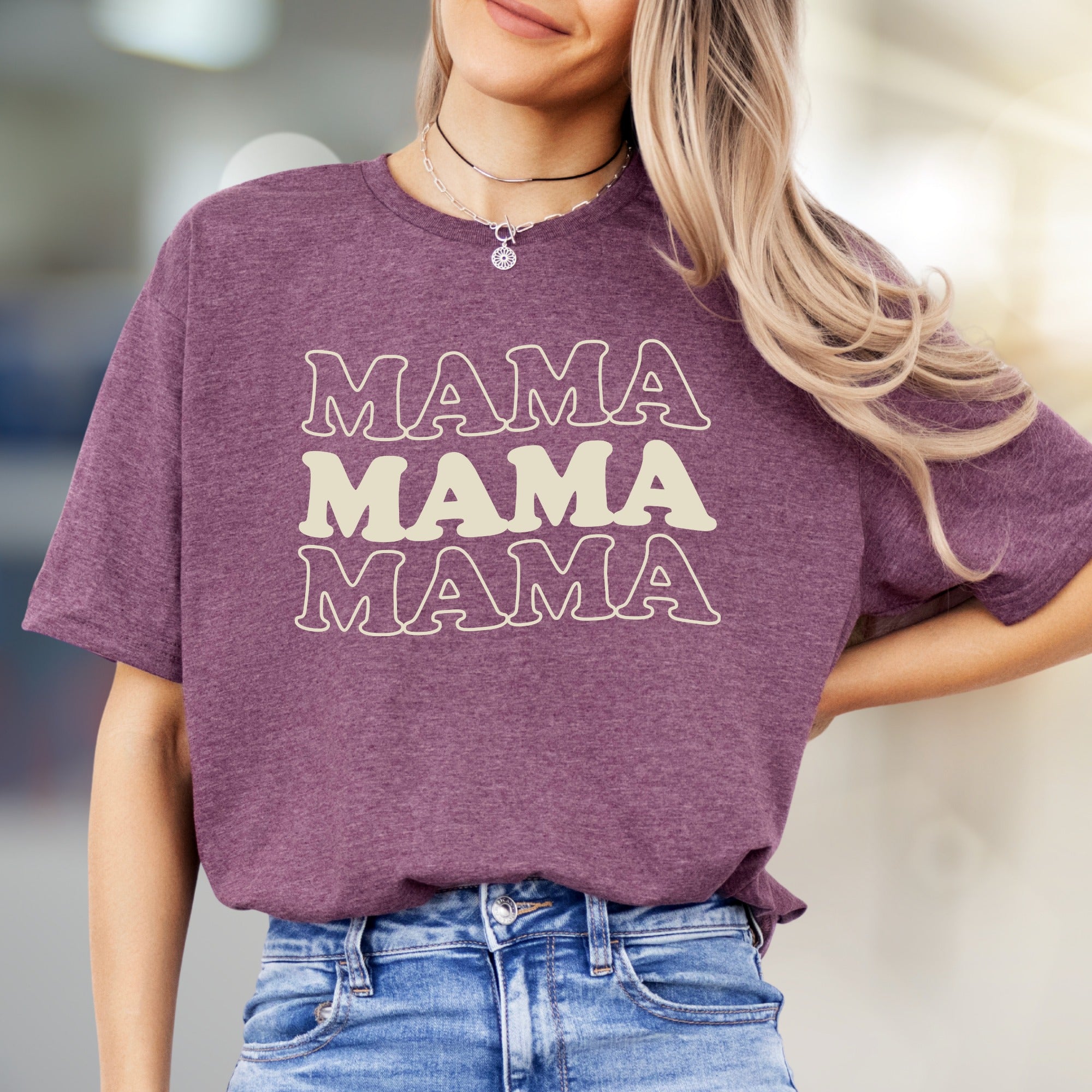 "MAMA MAMA MAMA" Playful Font Graphic Tee, a Motherhood Style Pick for Everyday Wear