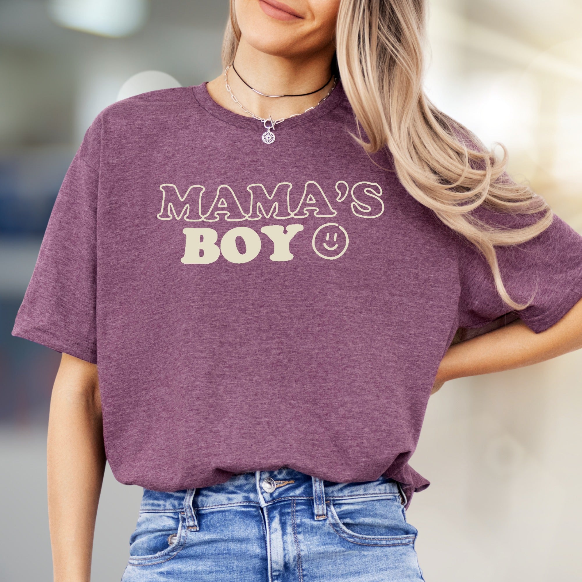 "Mama's Boy" Retro Smiley Graphic Tee, a Sweet Gift for Sons & Moms
