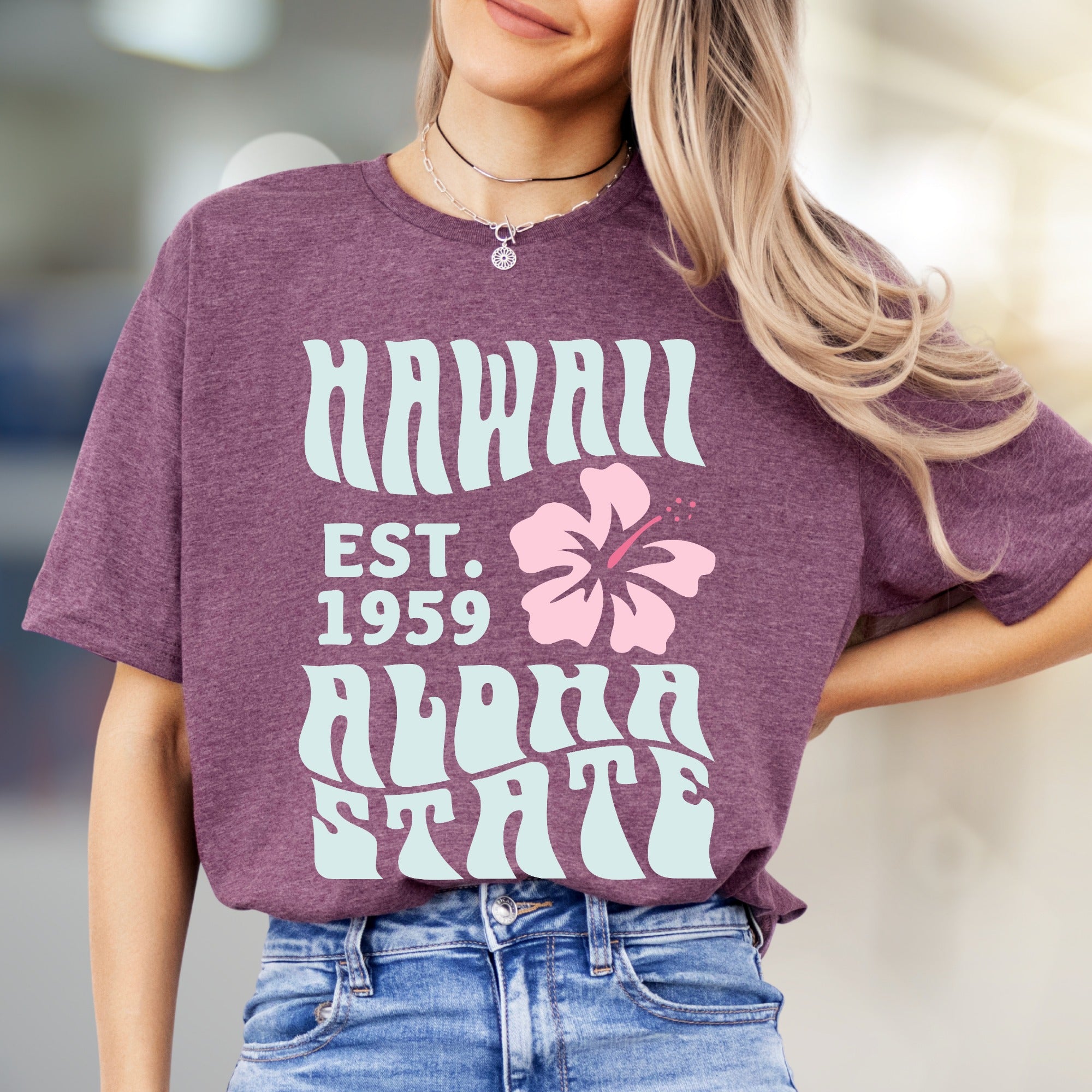 "HAWAII EST. 1959 Aloha State" Retro Beachy Graphic Tee, a Vacation Vibes Pick for Travelers