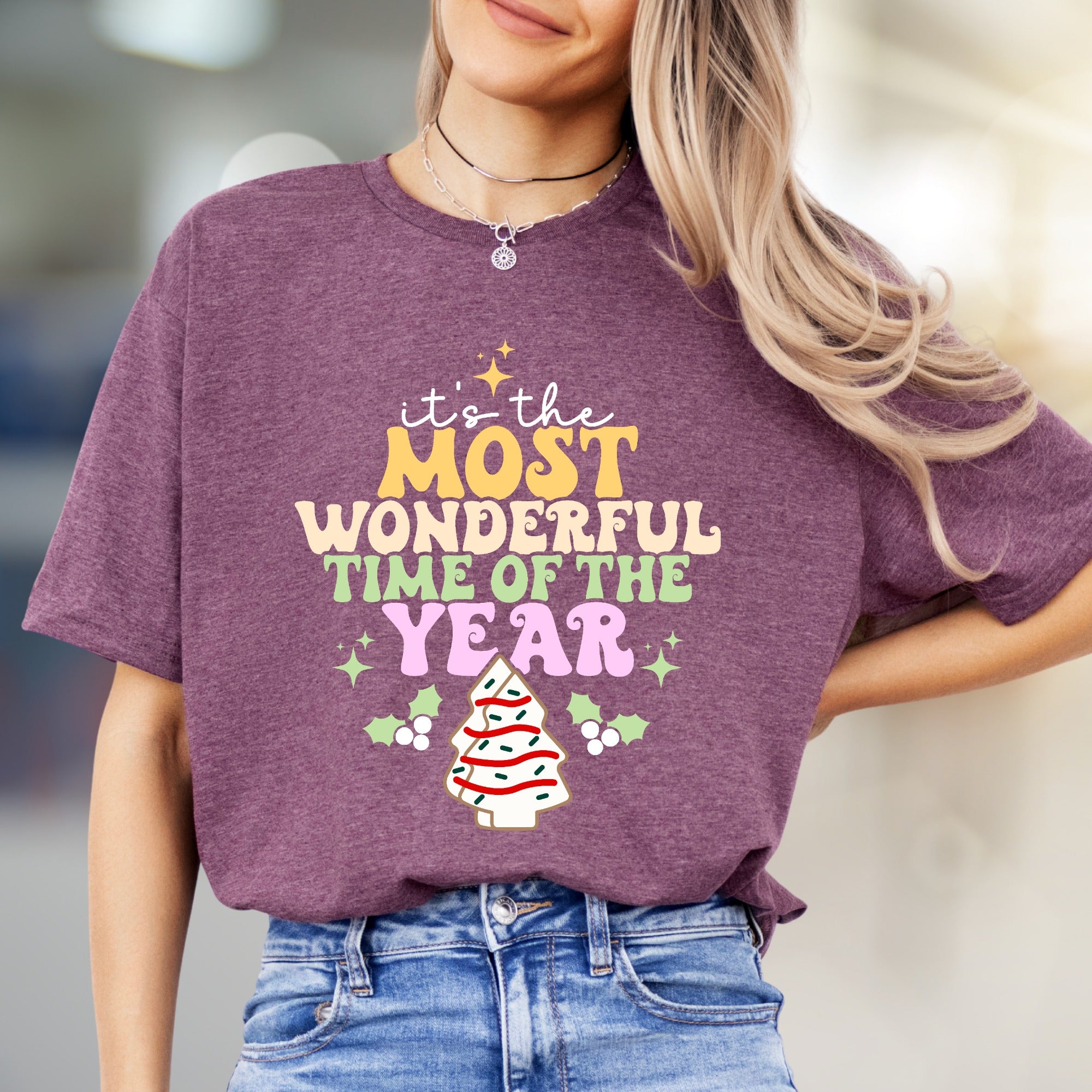 "It's the Most Wonderful Time of the Year" Whimsical Christmas Tree Graphic Tee, a Festive Holiday Pick for Everyone