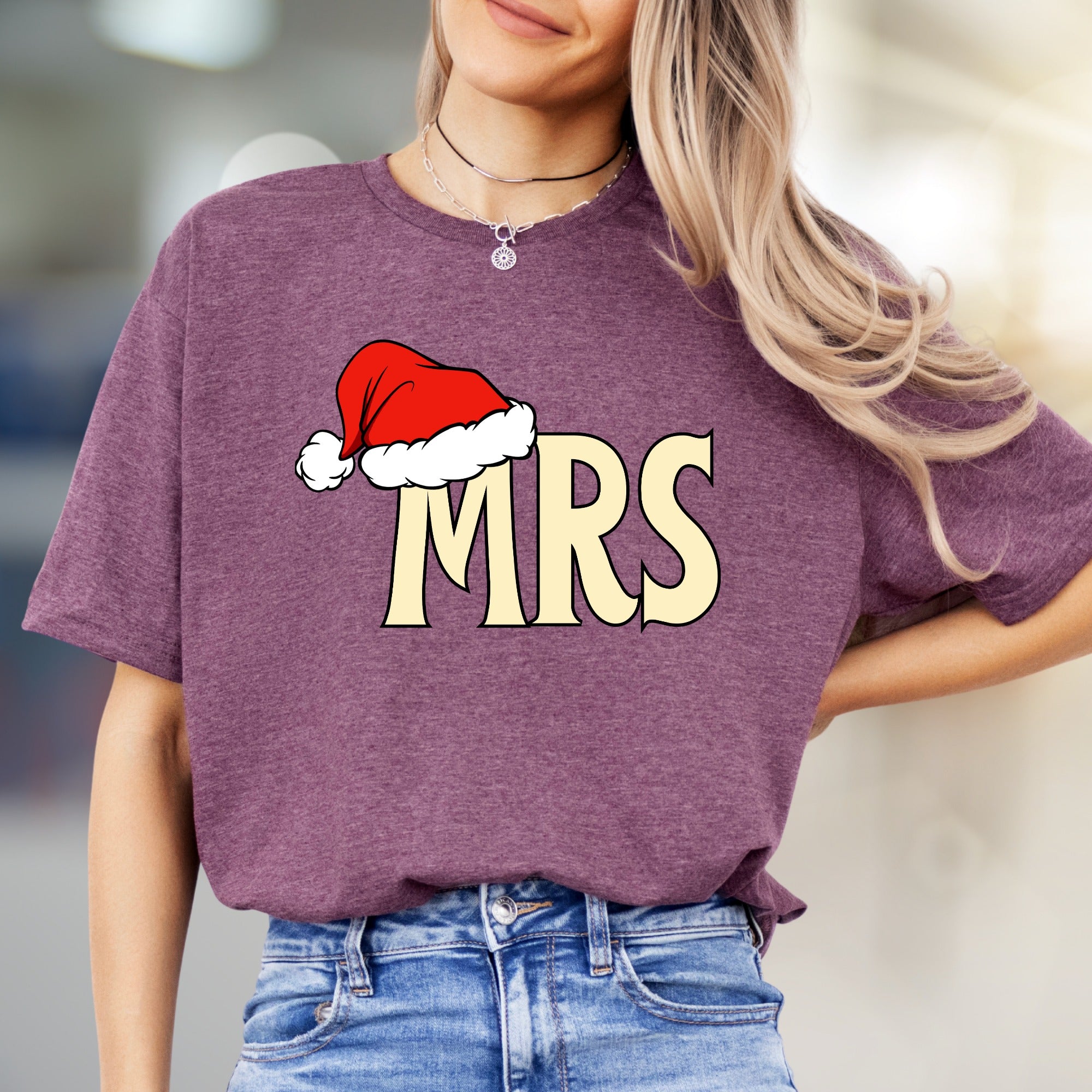"MRS" Christmas Santa Hat Graphic Tee, a Festive Couple's Pick for Her
