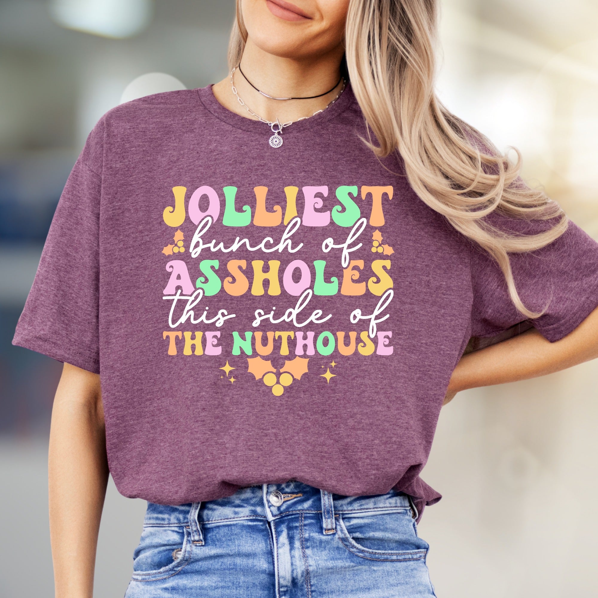 "Jolliest Bunch of Assholes" Retro Christmas Graphic Tee, a Witty Holiday Pick for Your Crew
