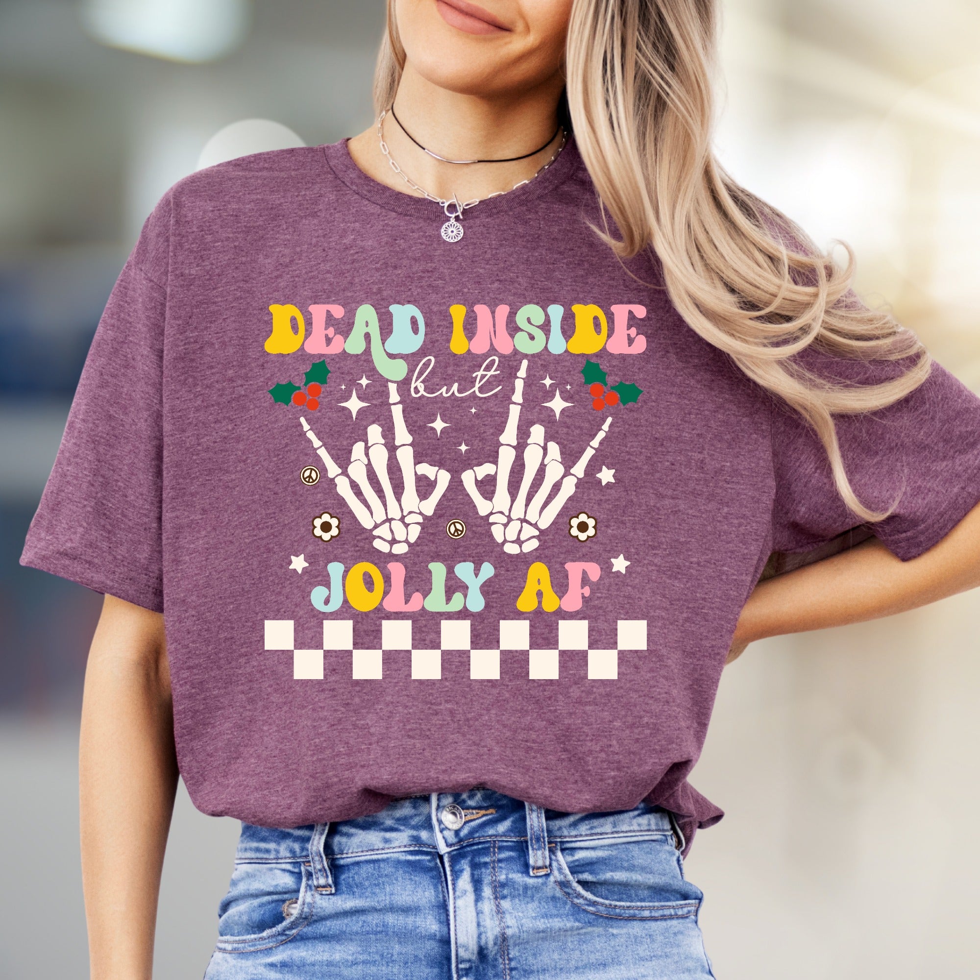 "Dead Inside But Jolly AF" Retro Christmas Graphic Tee, a Witty Holiday Pick for Festive Souls