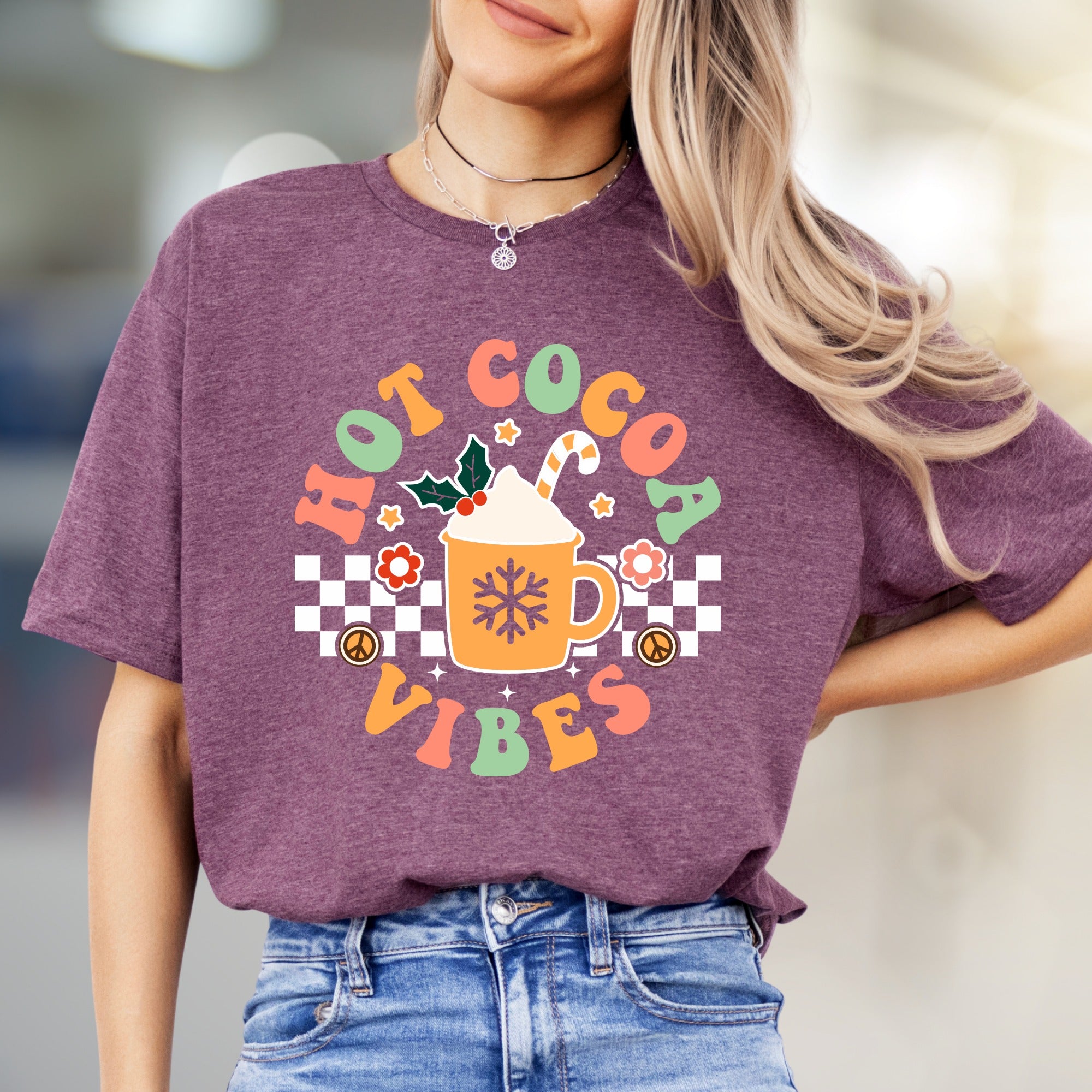 "Hot Cocoa Vibes" Retro Graphic Tee, a Whimsical Pick for Winter Lovers