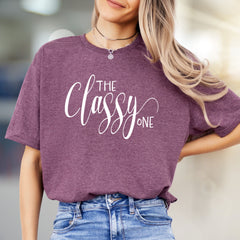 "THE Classy ONE" Elegant Script Graphic Tee, a Chic Statement for Her