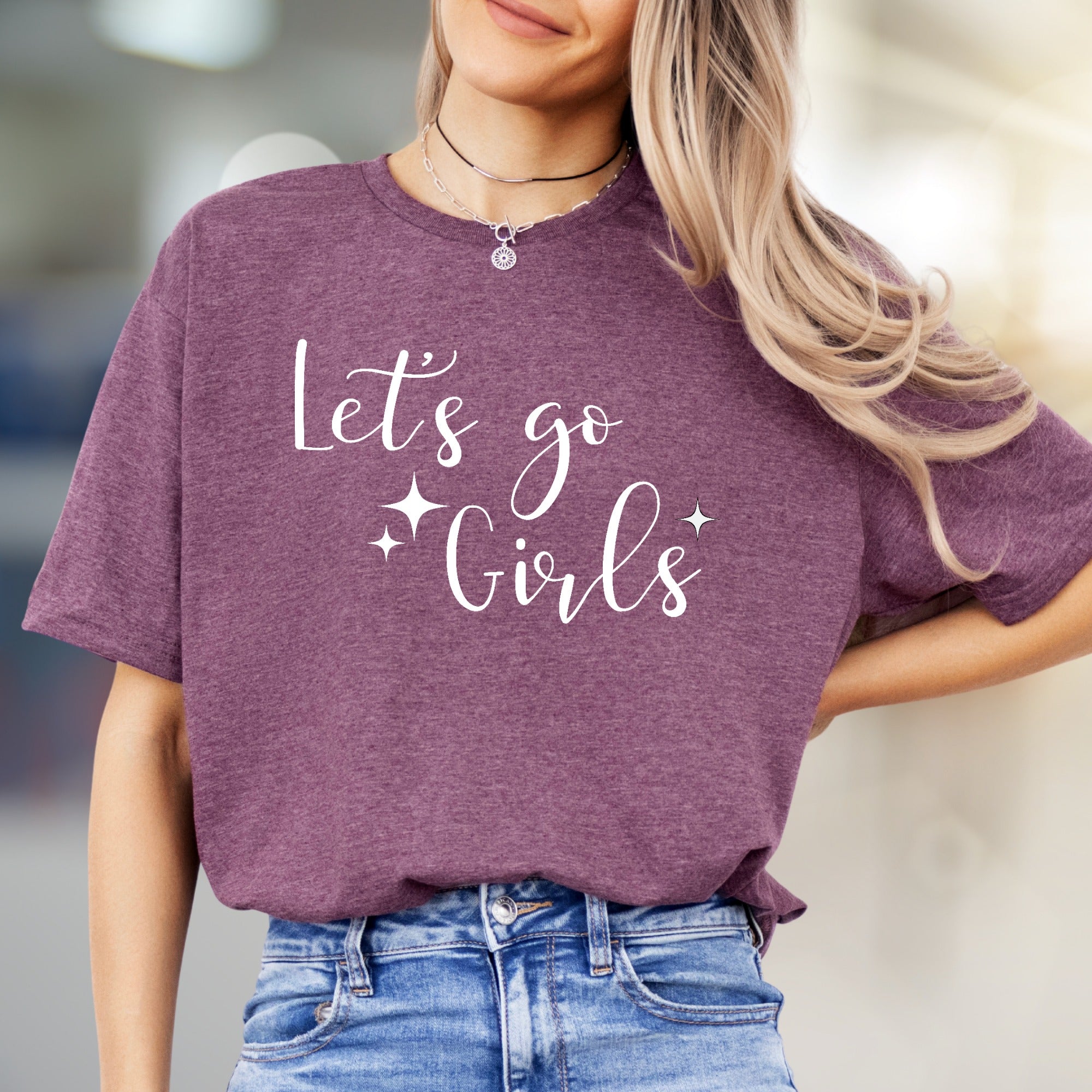 "Let's go Girls" Sparkle Script Graphic Tee, a Fun Western Pick for Friends