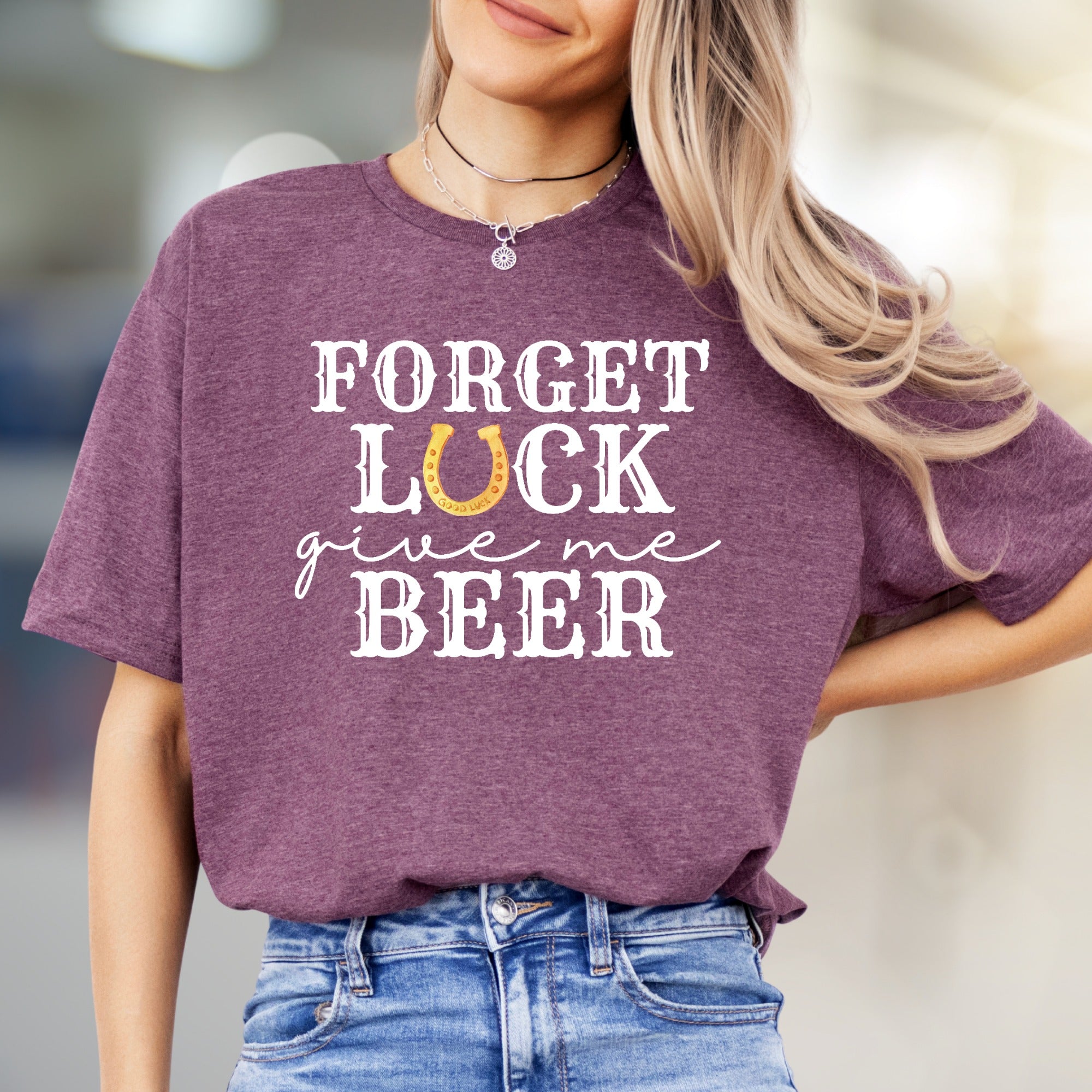 "Forget Luck Give Me Beer" Western Graphic Tee, a Bold Statement for Brew Lovers