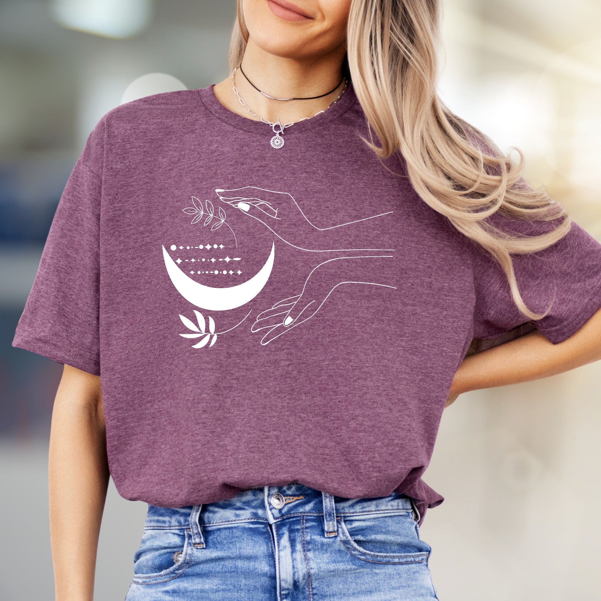 Moonlit Hands & Botanicals Graphic Tee, a Mystical Apparel for Spiritual Souls