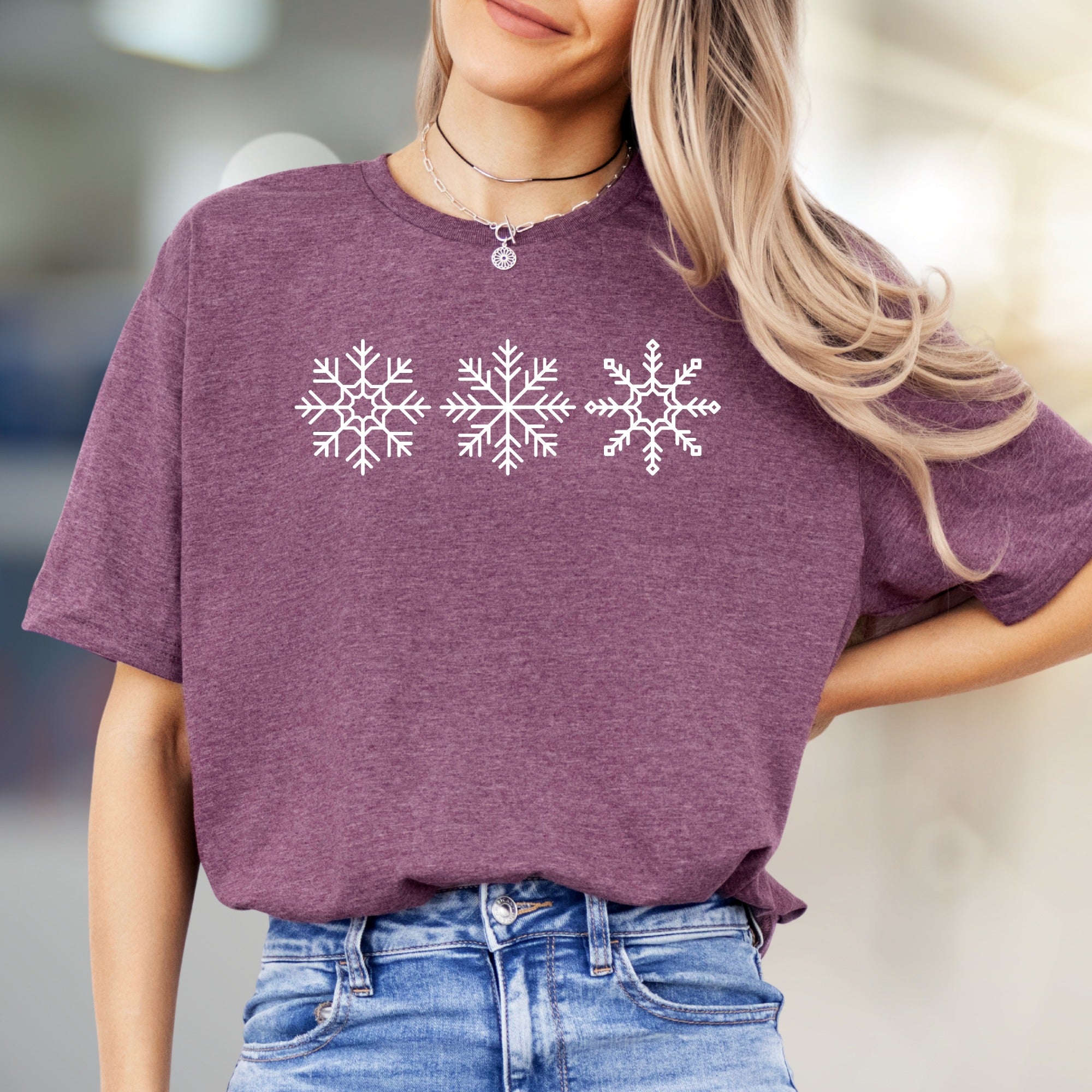 Three Snowflakes Winter Graphic Tee, A Cozy Holiday Pick for Everyone