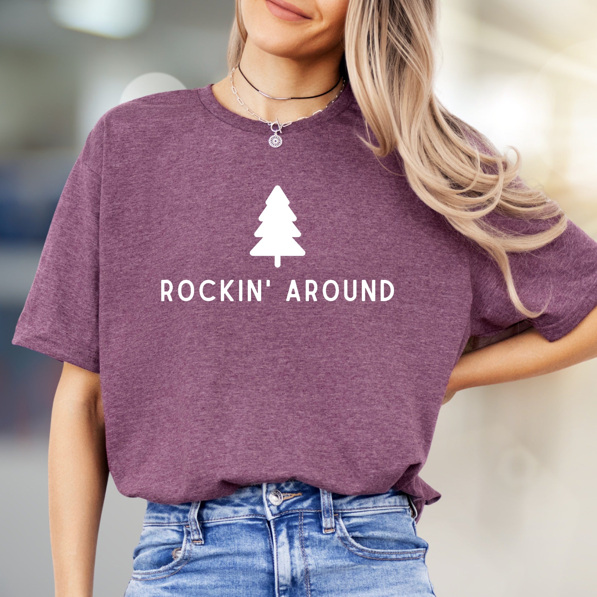 "ROCKIN' AROUND" Christmas Tree Graphic Tee, a Festive Holiday Pick for Merrymakers