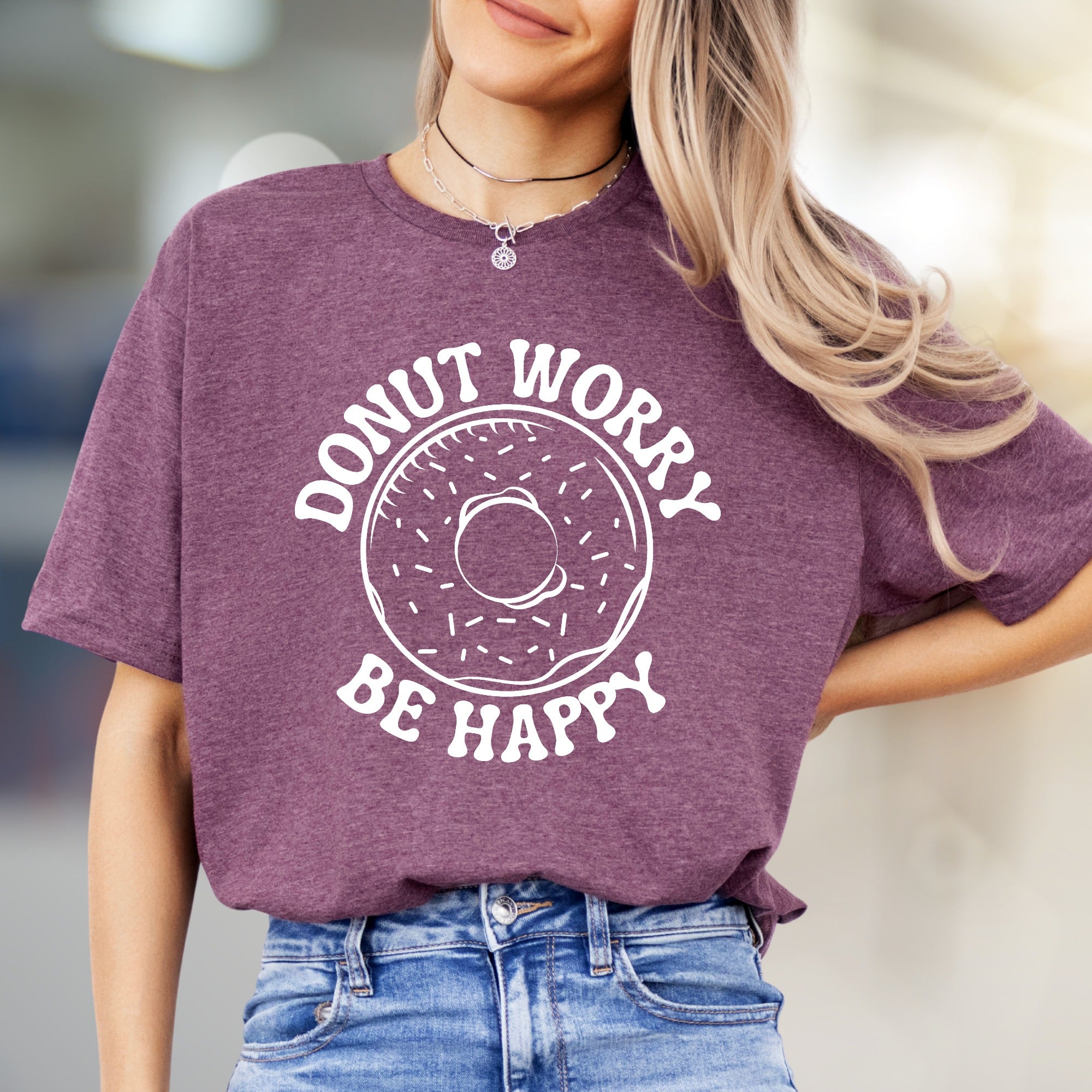 "Donut Worry Be Happy" Donut Graphic Tee, a Sweet Treat Pick for Optimists