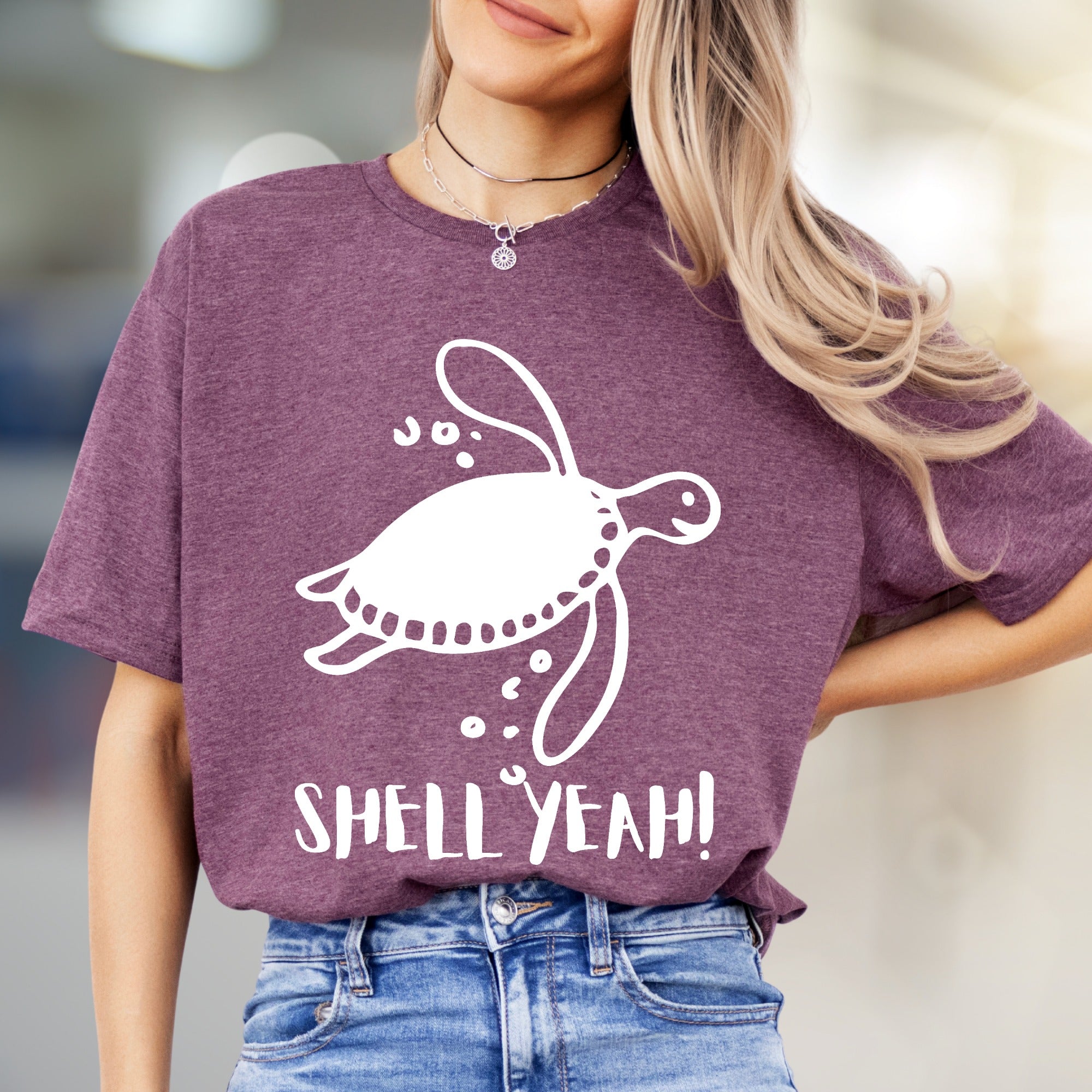 "SHELL YEAH!" Cheerful Sea Turtle Graphic Tee, a Nature-Loving Pick for Ocean Enthusiasts