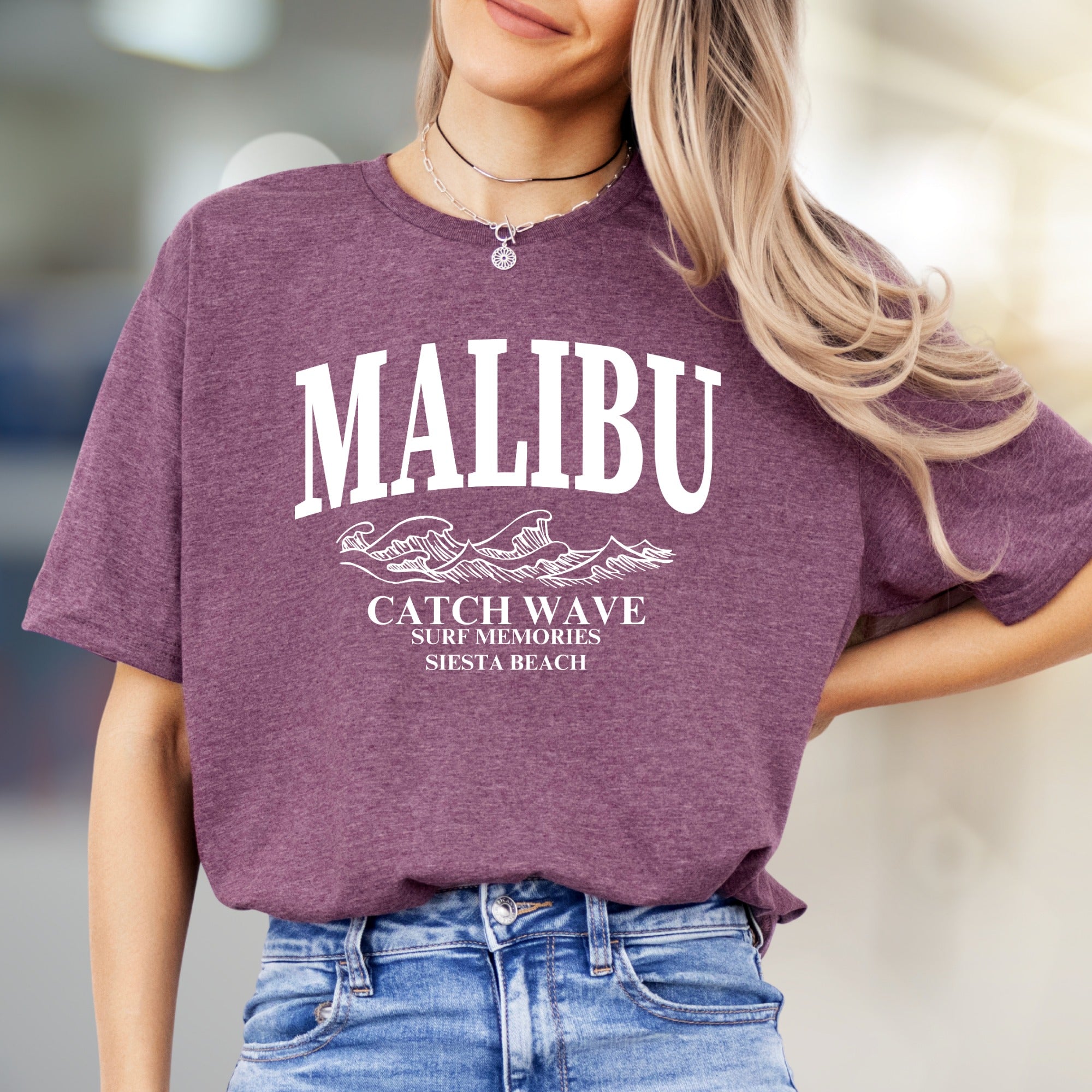 "MALIBU Catch Wave" Surf Memories Graphic Tee, a Coastal Vibe Pick for Beach Lovers