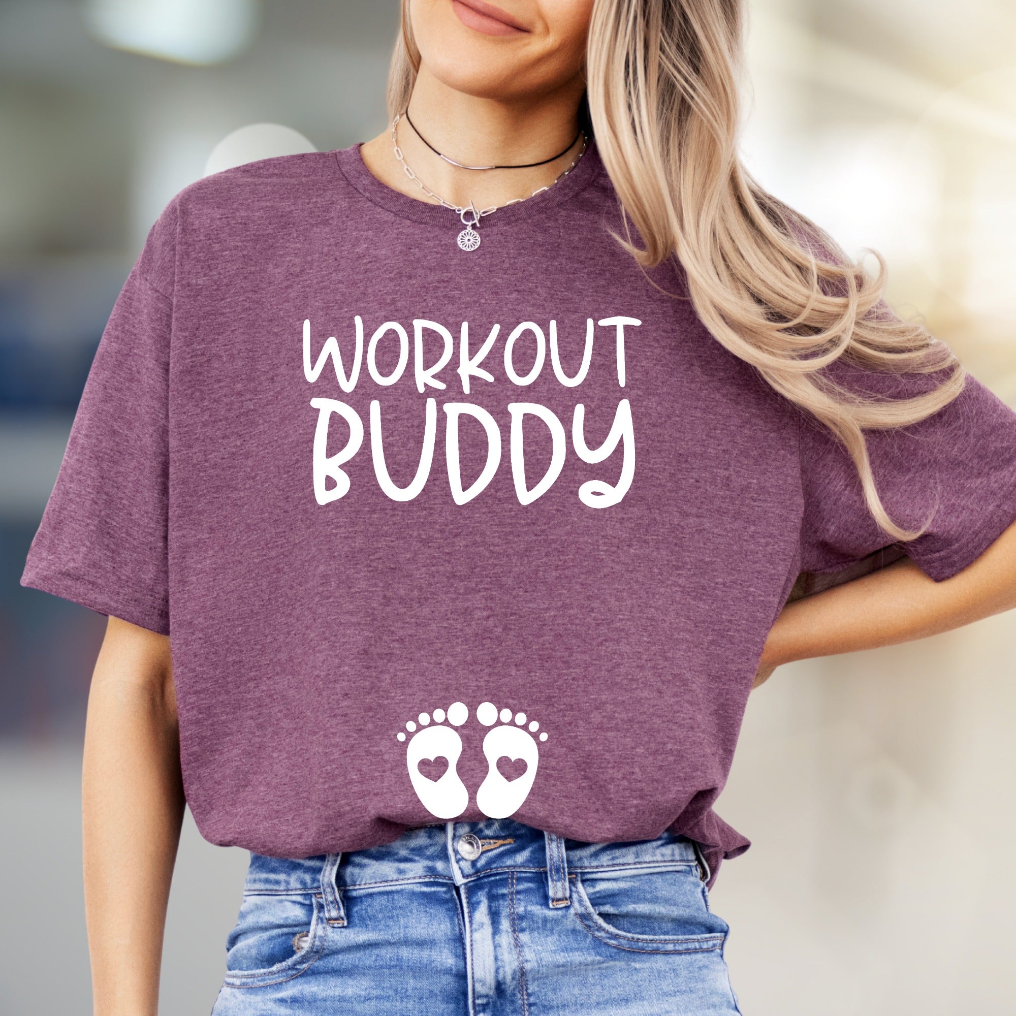 "Workout Buddy" Maternity Graphic Tee, a Pregnancy-Fit Pick for Expecting Moms