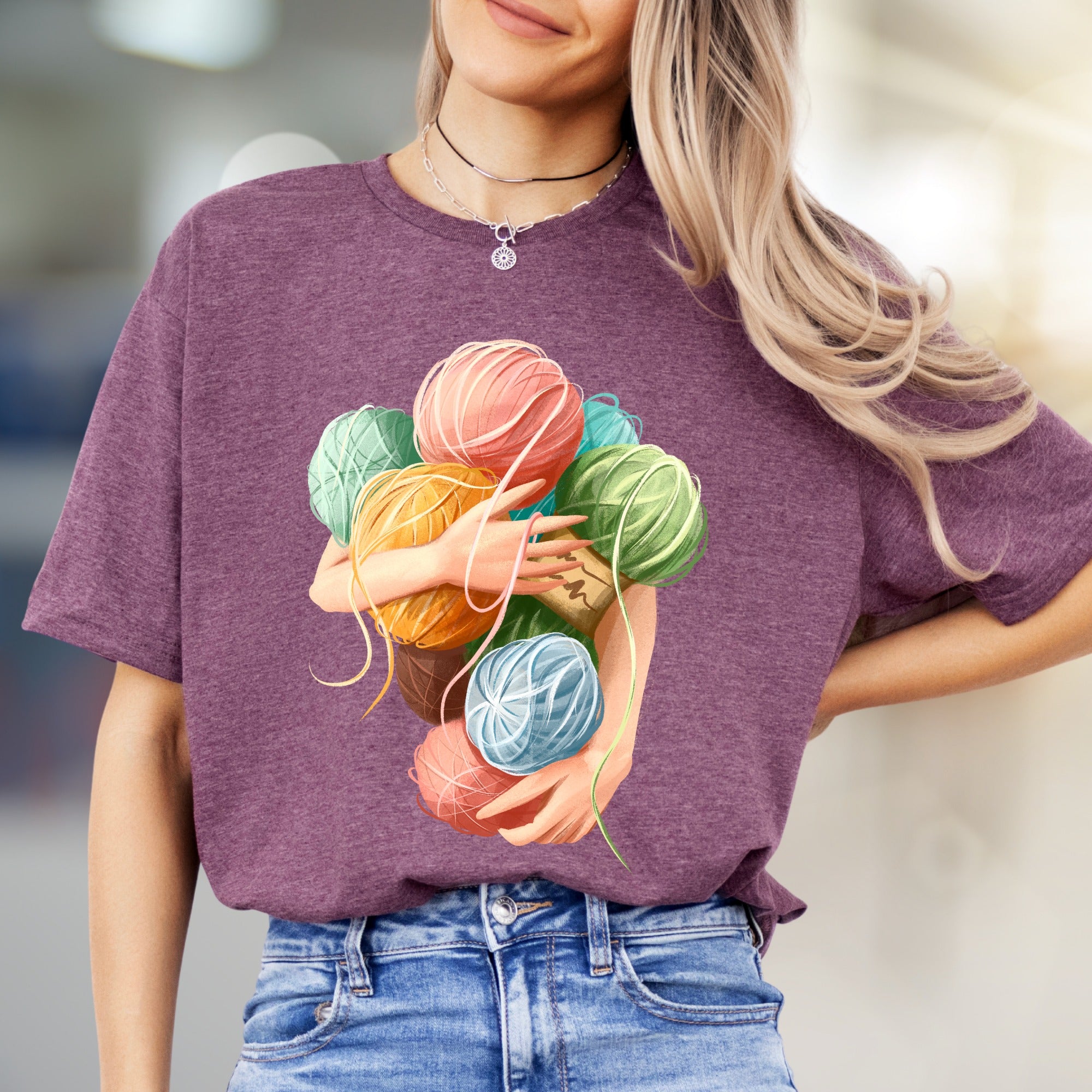Hugging Yarn Balls Graphic Tee, A Crafty Pick for Makers