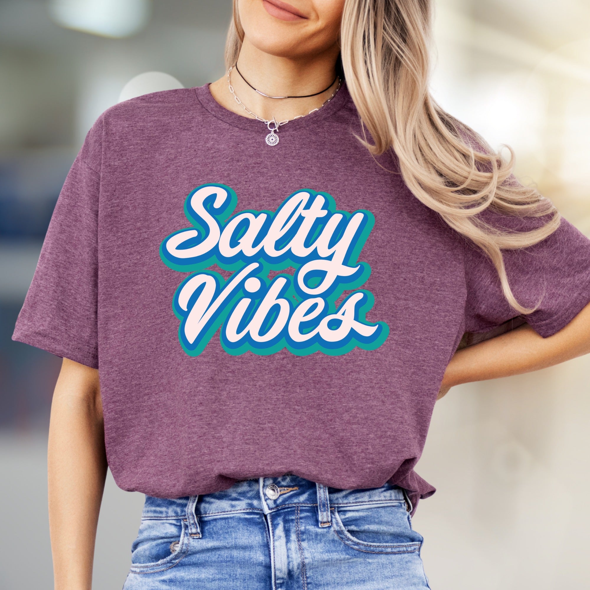 "Salty Vibes" Retro Summer Graphic Tee, a Beachy Pick for Free Spirits