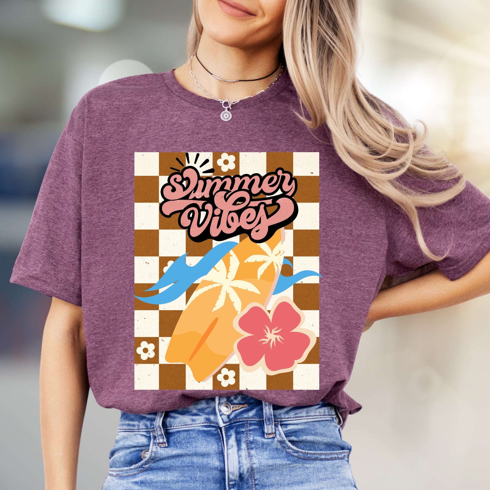 "Summer Vibes" Retro Tropic Graphic Tee, a Vacation Chic Pick for Beach Lovers