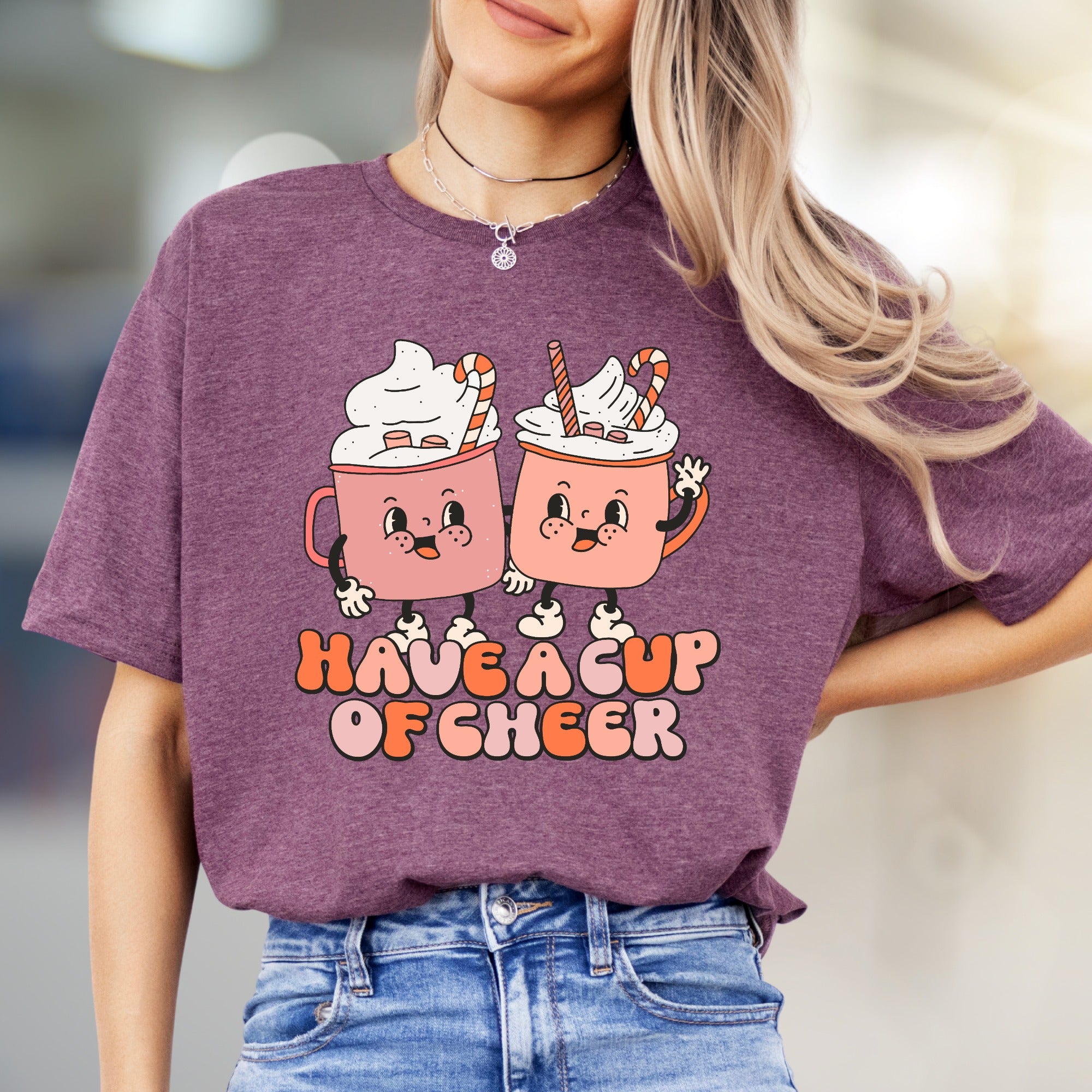 "Have a Cup of Cheer" Retro Hot Cocoa Graphic Tee, a Winter Cozy Pick for Enthusiasts