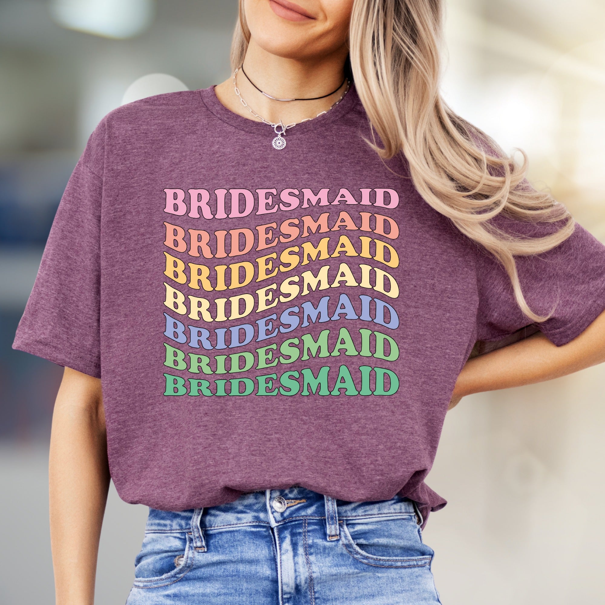 “Bridesmaid” Wavy Text Graphic Tee, a Bachelorette Party Pick for the Bridal Squad