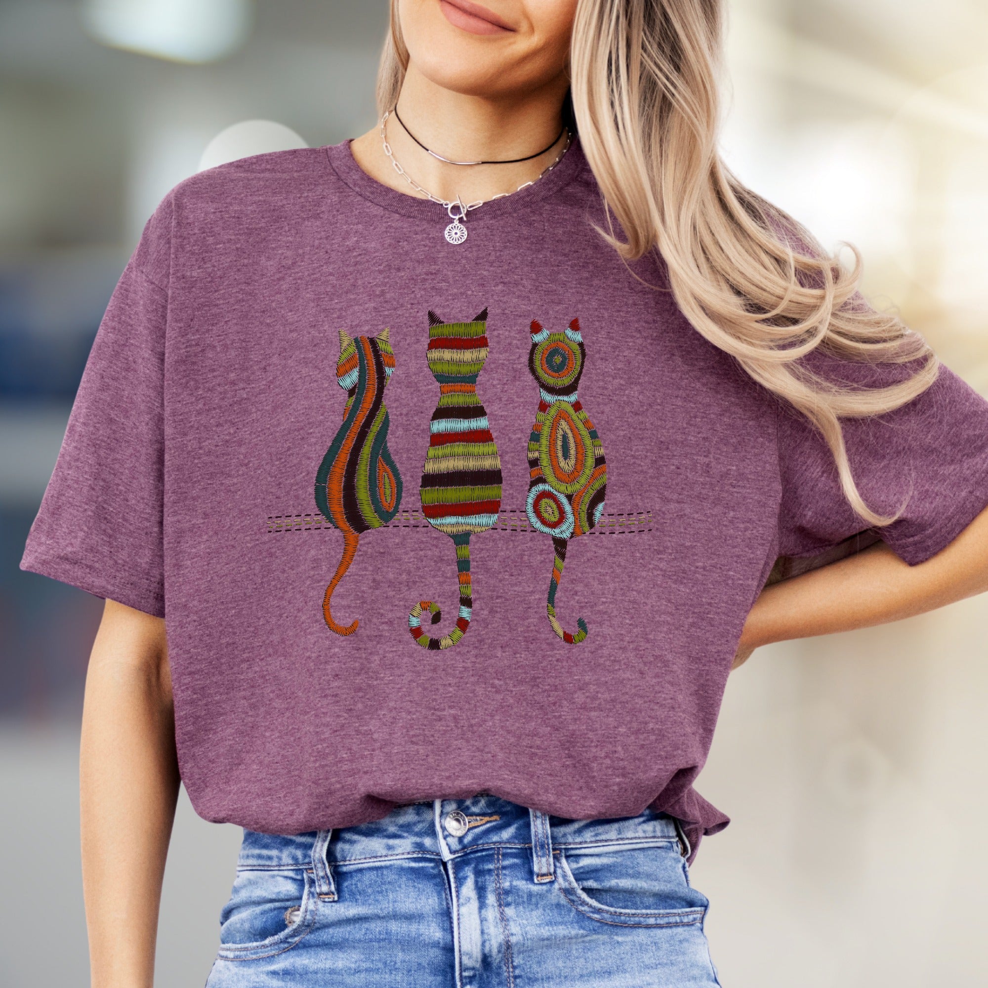 Abstract Cat Trio Art Graphic Tee, A Bohemian Chic Pick for Feline Lovers