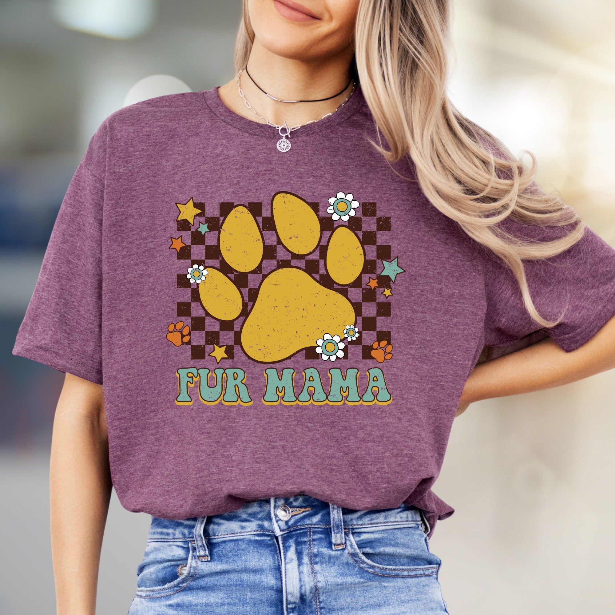 "Fur Mama" Retro Paw Print Graphic Tee, a Pet Lover's Bohemian Pick