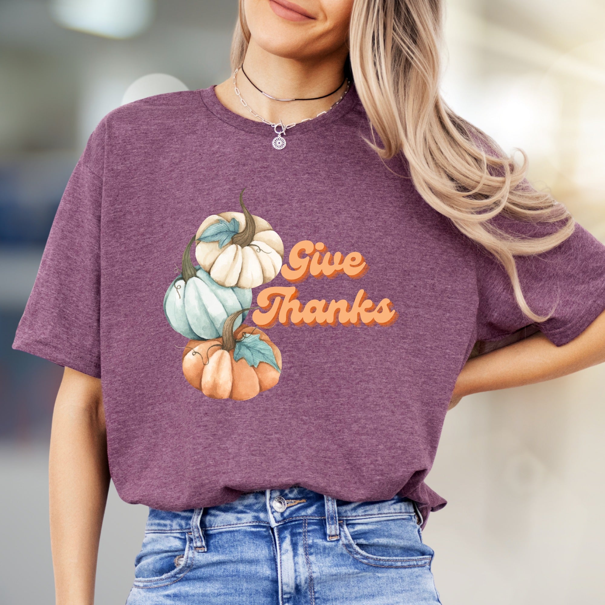 "Give Thanks" Autumn Pumpkins Graphic Tee, a Harvest Season Pick for Everyone
