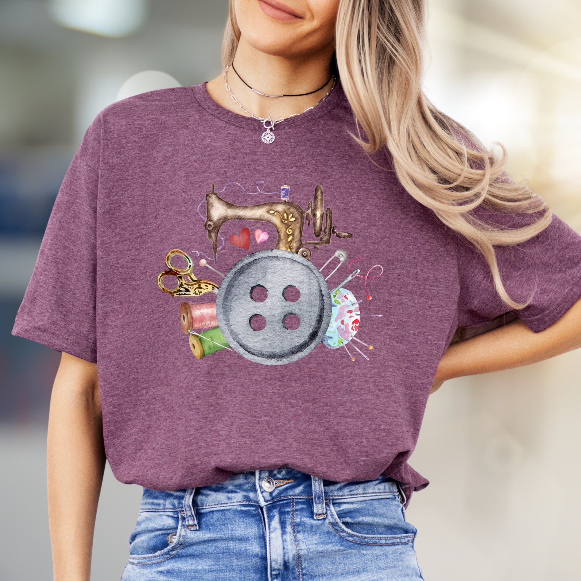 Sewing Machine & Crafty Button Graphic Tee, a Hobbyist's Style Pick for Creators