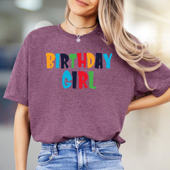 "BIRTHDAY GIRL" Bold Rainbow Graphic Tee, a Celebration Pick for Her Special Day